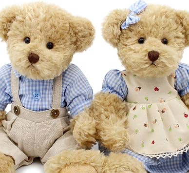 oits cute 2-Pack Teddy Bear,Cute Stuffed Animal,Couple Gift Soft Plush Toy 11inch (Blue Plaid Clothes)