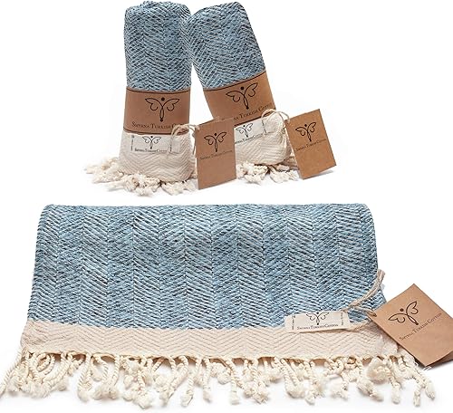 Smyrna - Toallas de mano turcas originales, serie Herringbone, conjunto de 2  2% algodón, 100 x 16 pulgadas  Toalla de baño Peshtemal decorativa