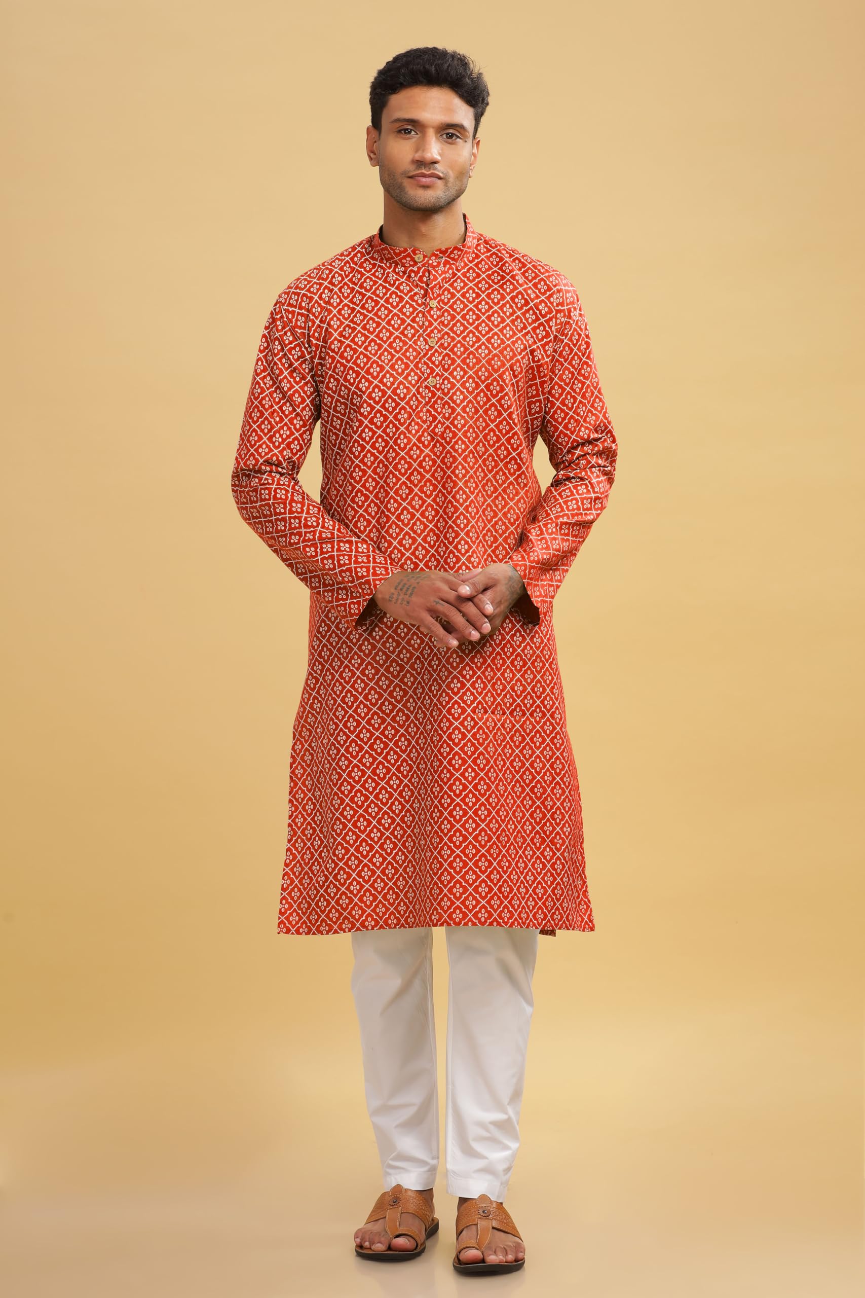 BE ACTIVE Men's Cotton Regular Kurta (C-399-2_L_Red) - Image 5 thumbnail