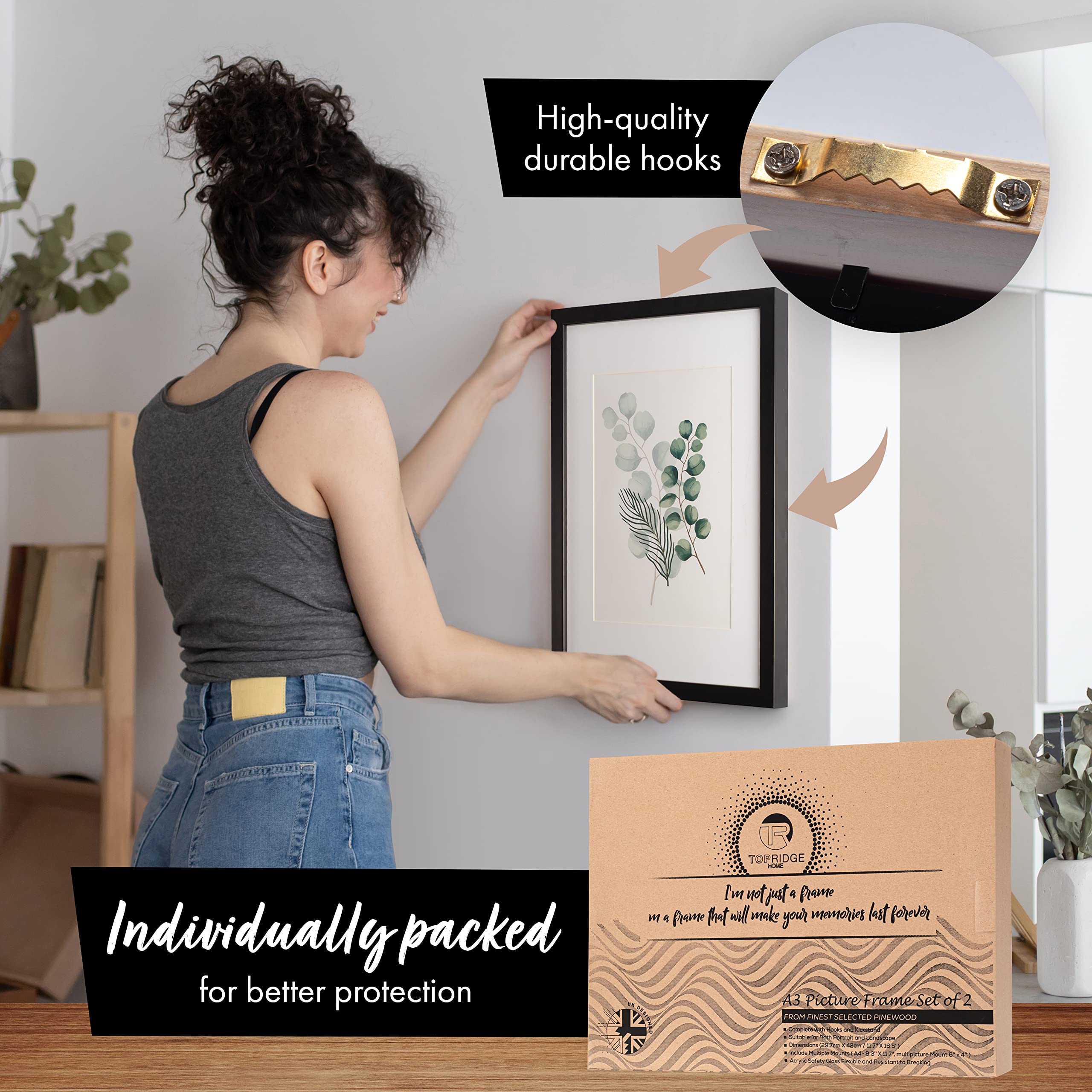 A3 Black Wooden Picture Frame 29.7 X 42cm With Acrylic Safety Glass - Modern Photo Frame