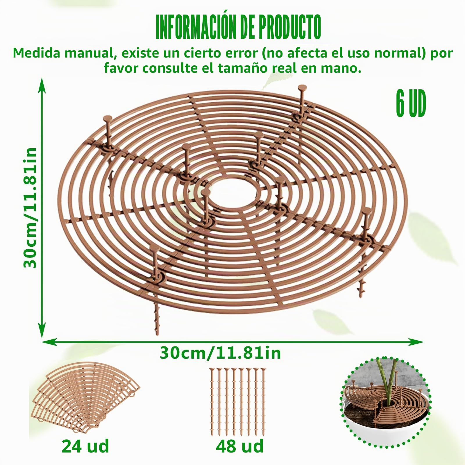 6 rejillas protectoras redondas para macetas, 30 cm, protector para macetas de gatos, color marrón