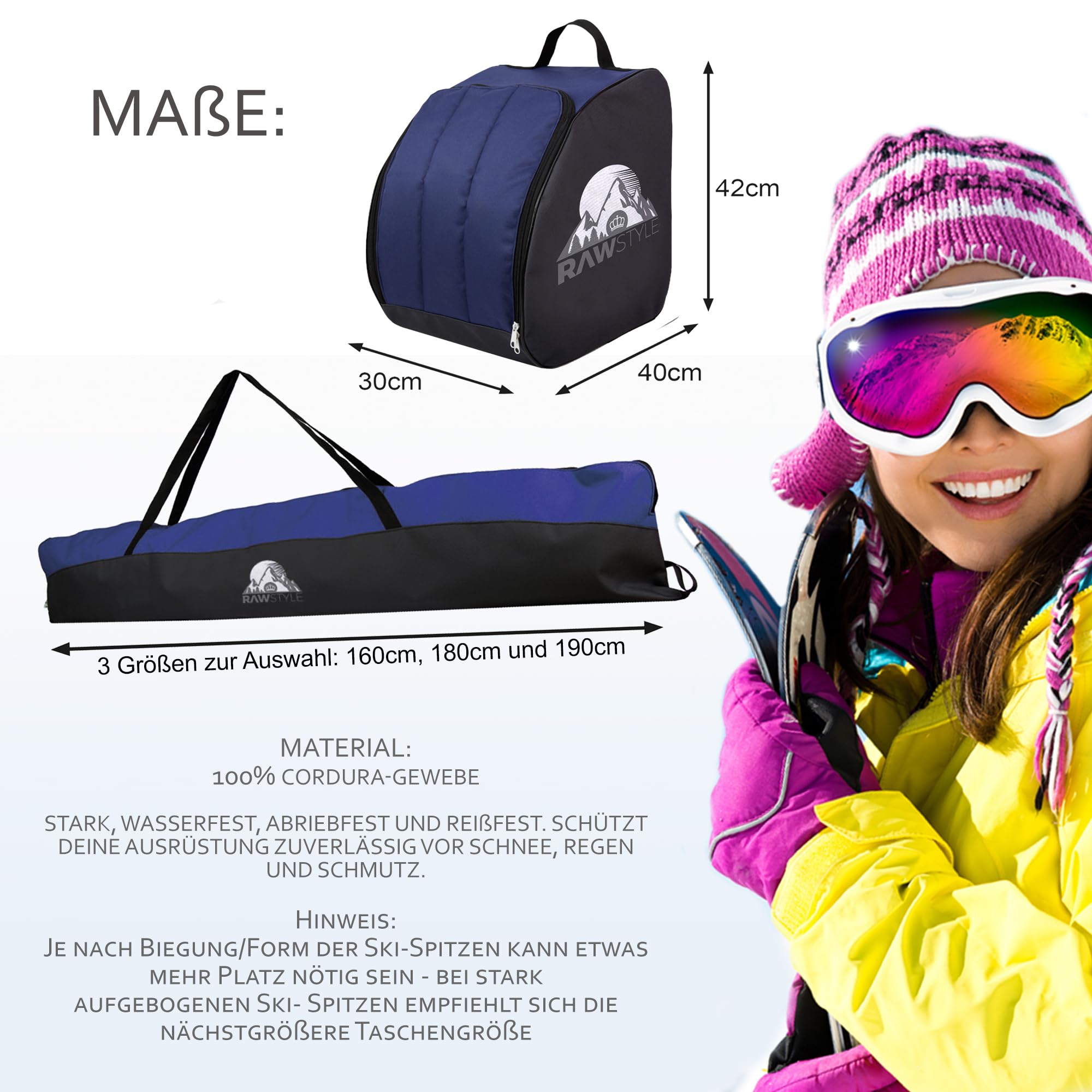 Rawstyle Sac de ski imperméable pour chaussures de ski 160 cm 180 cm