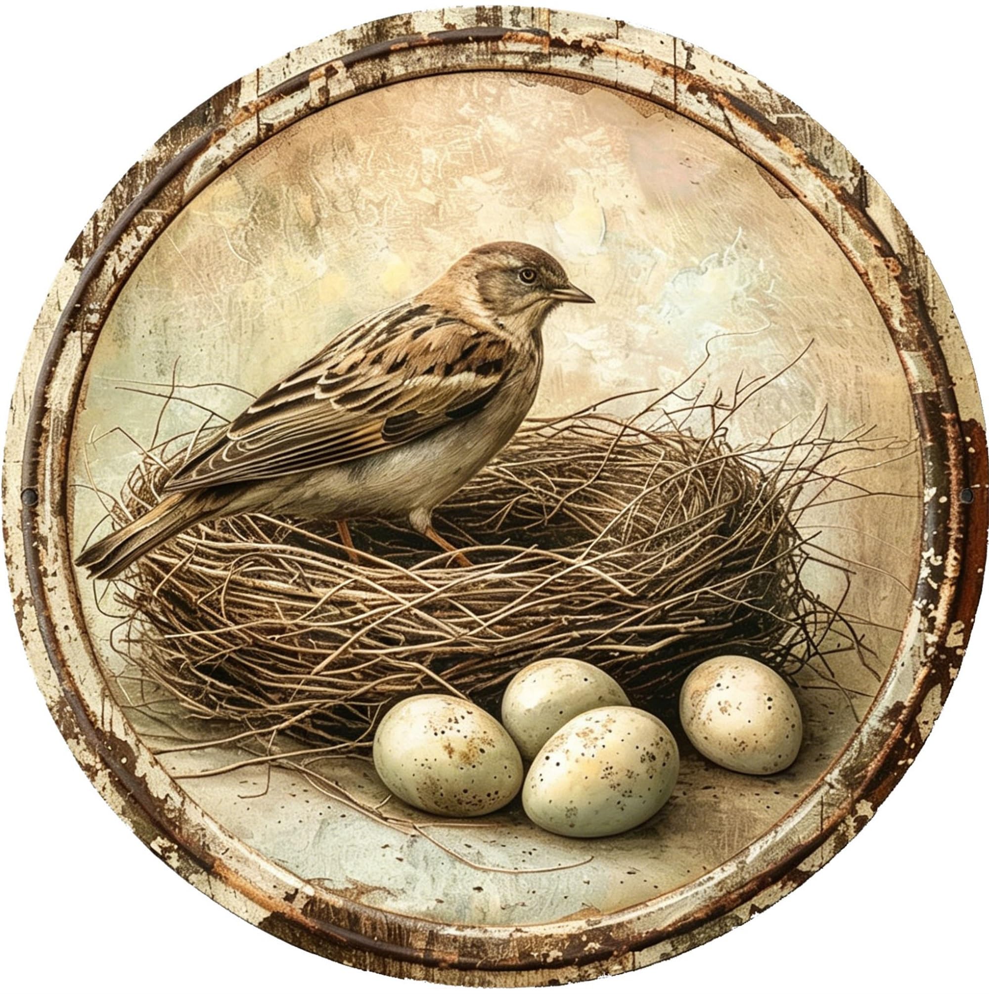 Retro Round Tin Sign, 20x20cm Circular Metal Wall Art Plaque, Vintage Decorative Iron Poster for Home Kitchen Bar Cafe Pub Club, Rustic Wall Decor，bird2