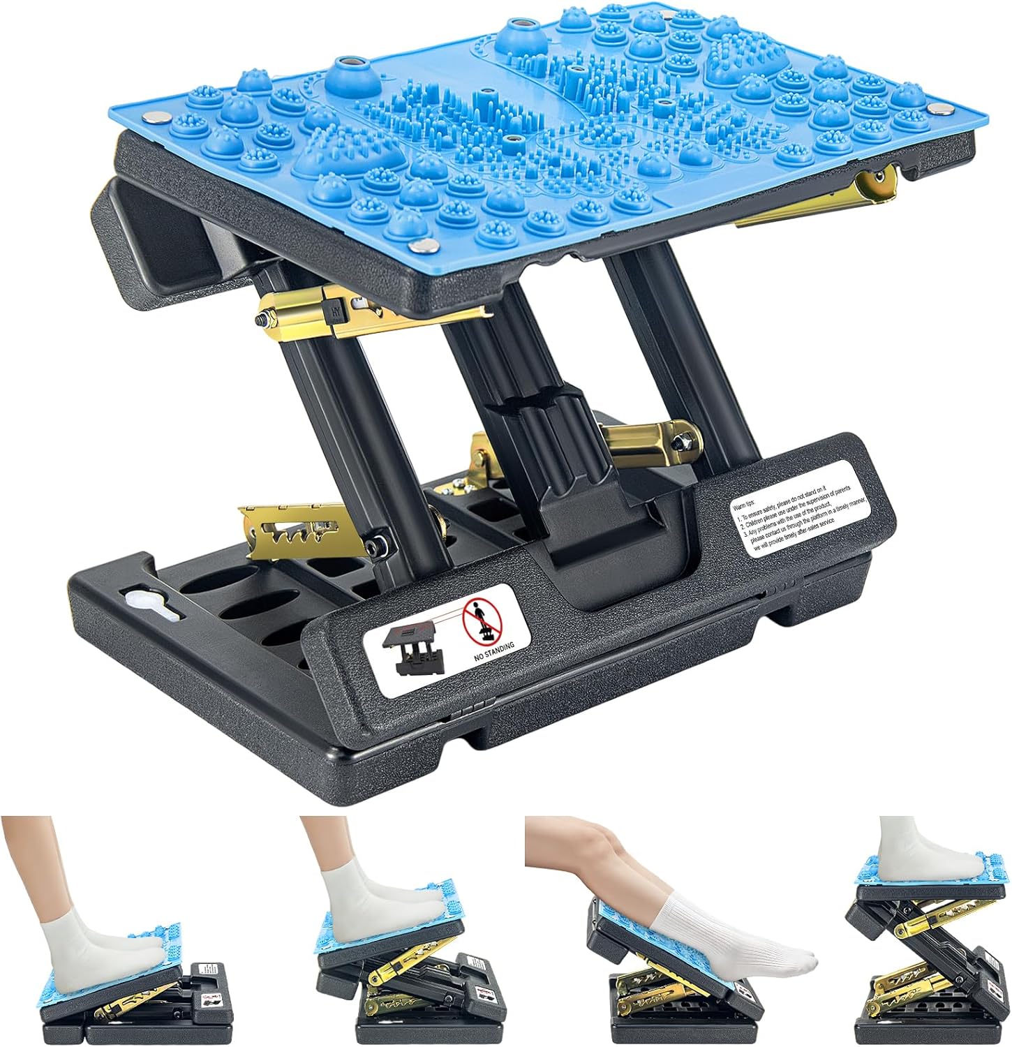 Footrest for Under Desk at Work, Height Adjustable Foot Rest with Reflexology Pad, Foldable Ergonomic Foot Stool for Muscle Tension Relief, Suitable for Office, Home & All-Season Use(Blue)