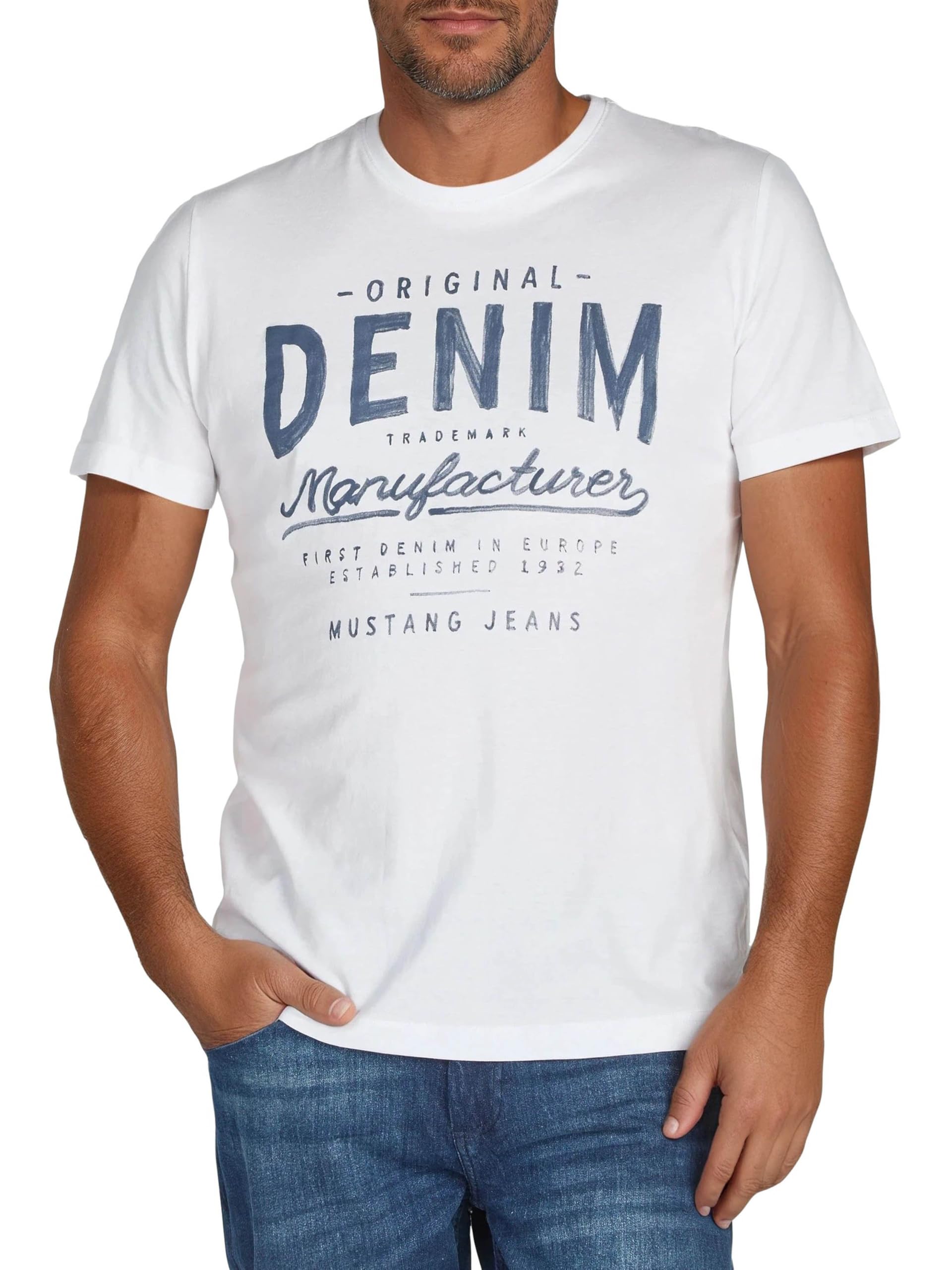 Mustang - Juego de 4 camisetas para hombre con estampado frontal y cuello redondo, mezcla de colores azul y negro Mezcla de colores (P16).