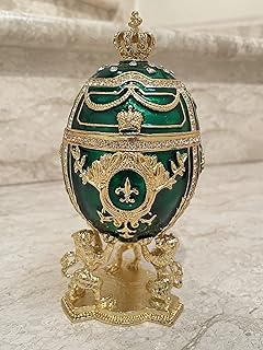 Emerald Green Fabergé Egg 24KGOLD 4ct Collectors Egg Russian Jewelry Box Faberge Egg Trinket Box HAND Decorated with 200 Austrian DIAMONDS Her Faberge Box Jewellery Gift for Mom Mothers Day Surpris