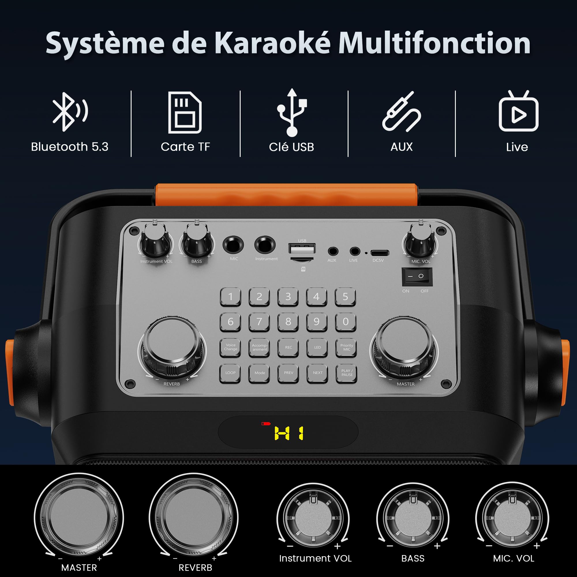 JYX Machine de Karaoké avec 2 Microphones sans Fil pour Adultes Enfants, TWS stéréo, 80 W Puissance Karaoke Professionnel avec 4 Mode Egaliseur Intégré, Karaoke Complete Supportant REC/AUX/USB/TF
