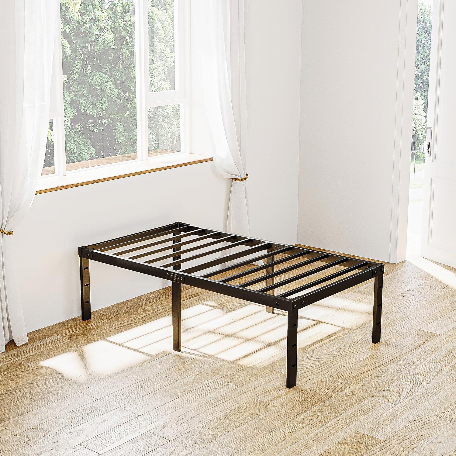 20 Inch Tall Twin XL Bed Frame, Metal Platform Twin XL Bed Frame with Storage Space Underneath, Sturdy Steel Slats, Noise-Free, Easy Assembly, No Box Spring Needed, Black