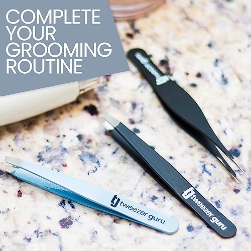 Miniatura 9 de Pinzas para pelo encarnado por TweezerGuru la mejor pinza de punta de acero inoxidable profesional pinzas de cejas y eliminación de astillas Negro