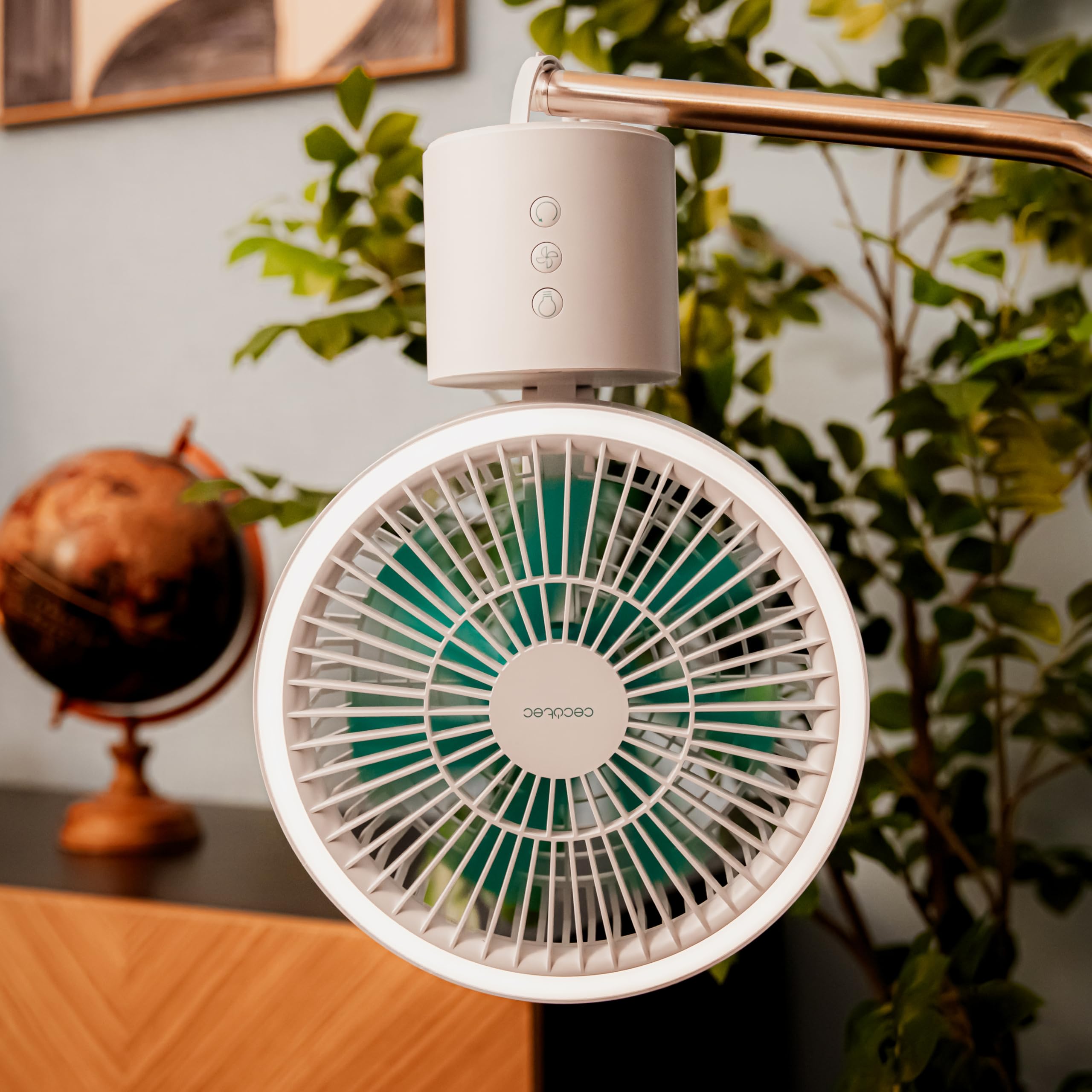 Cecotec Ventilador de Sobremesa a Batería EnergySilence 8000 Portable Light Desk, 8000mAh, Gran Autonomía, 8 Pulgadas, Aro LED, Oscilación 360º, Inclinación ajustable, 4 Velocidades
