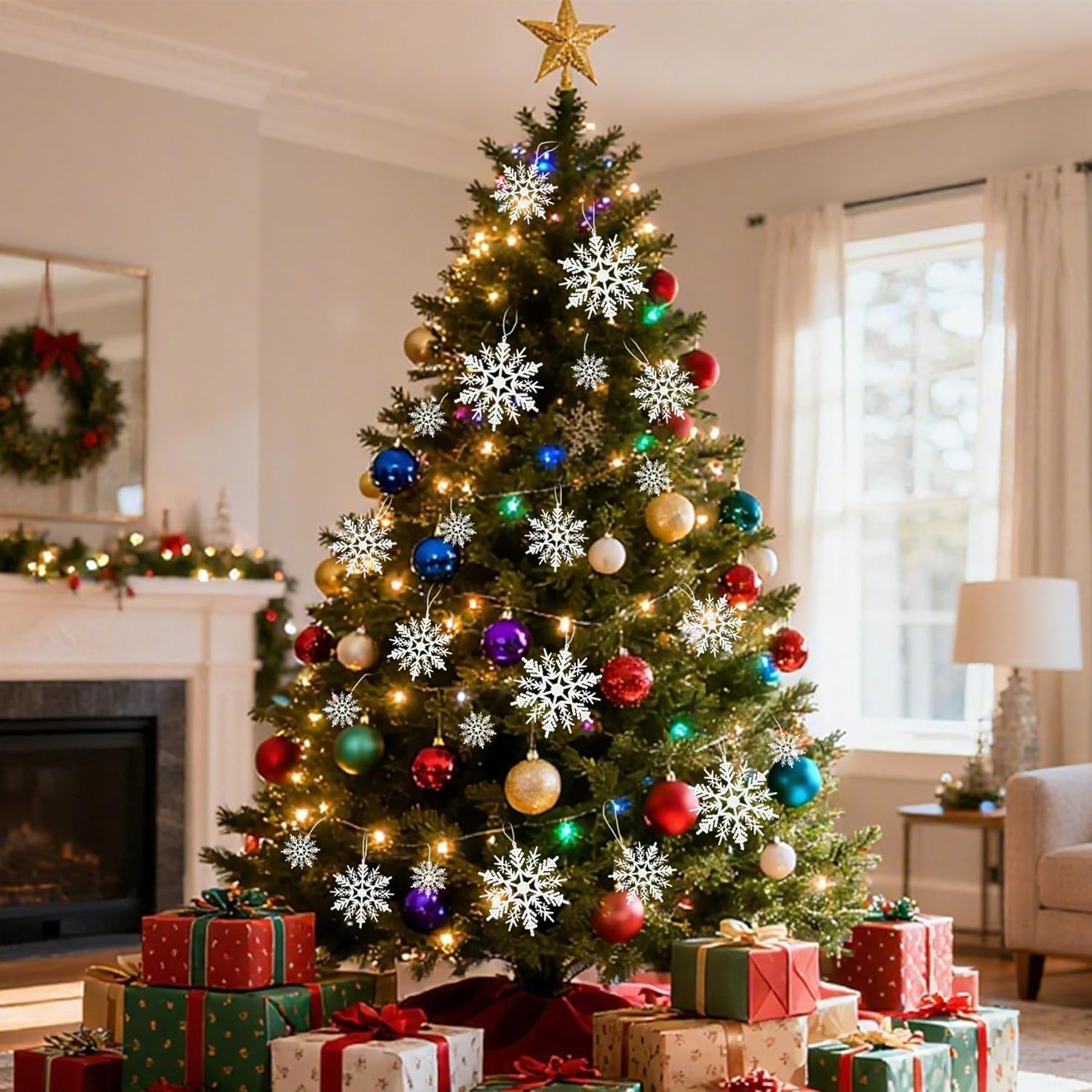 Snowflake Decorations 24 Pcs Snowflake Ornaments for Tree Snowflakes Christmas Tree Decorations for Christmas Embellishments and Winter Party DIY Craft Decoration - Image 5