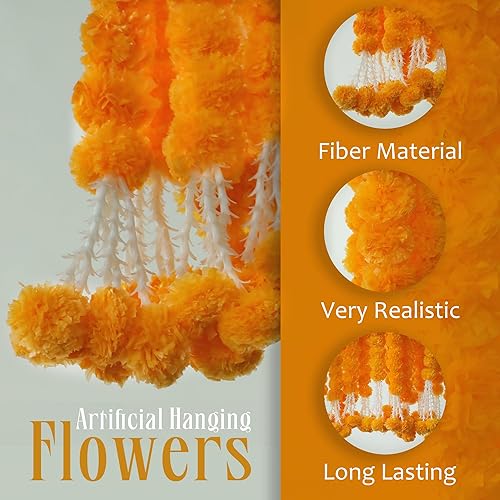 Miniatura 2 de THE ART BOX Guirnalda de caléndula amarilla de mango, paquete de 5 unidades, 5 pies cada uno, decoraciones de Diwali, decoración de boda india,