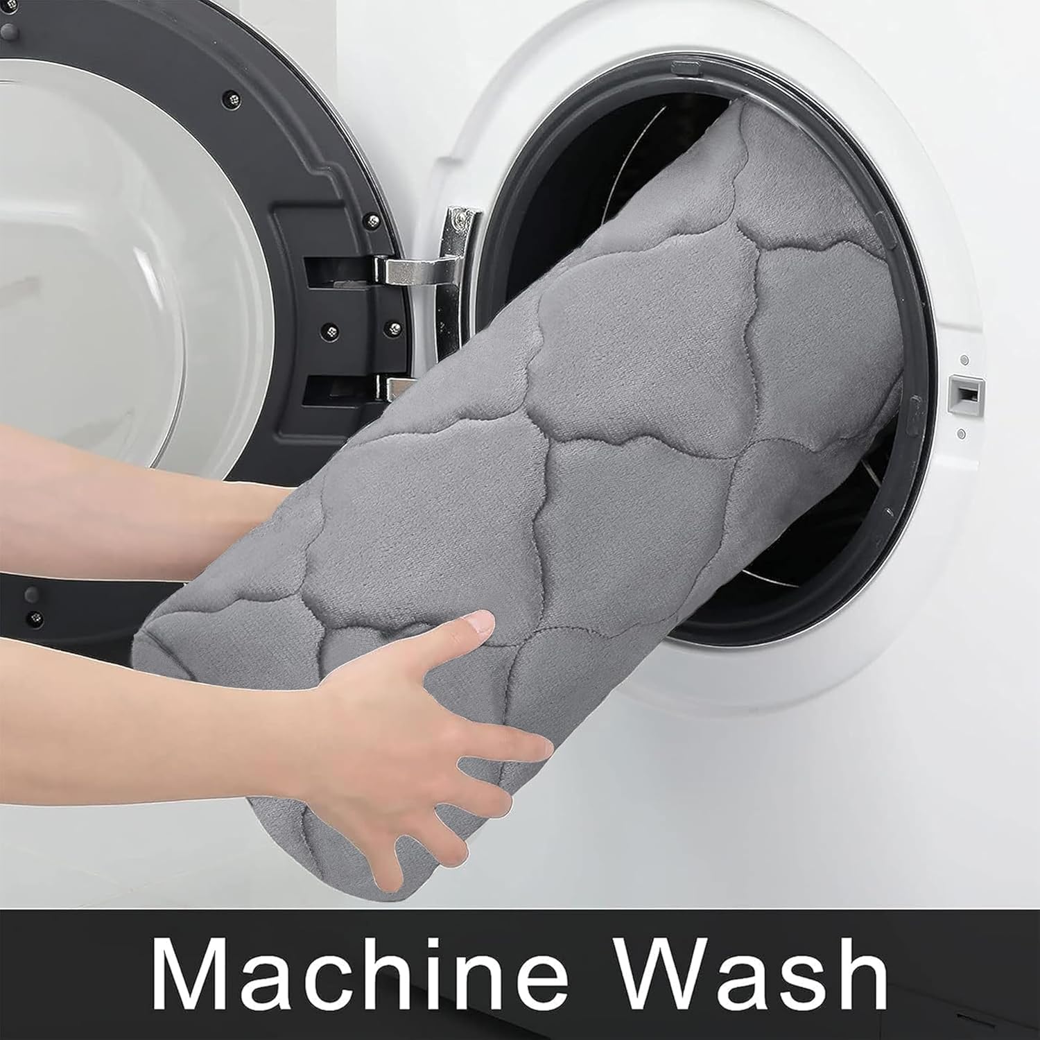 Memory Foam Bathroom Rugs Sets 2 Piece - 32x20 Bathmat + 24x20 U-Shaped Contour Rug - Luxury Flannel Washable Non Slip Bath Mat for Bathroom Tub Indoor Essentials Morocco Grey - Image 7