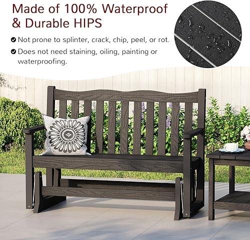 Miniatura 8 de Stoog Banco de columpio para exterior, todo clima HIPS con capacidad para 2 personas, banco de columpio de patio con capacidad de peso de 363 kg,