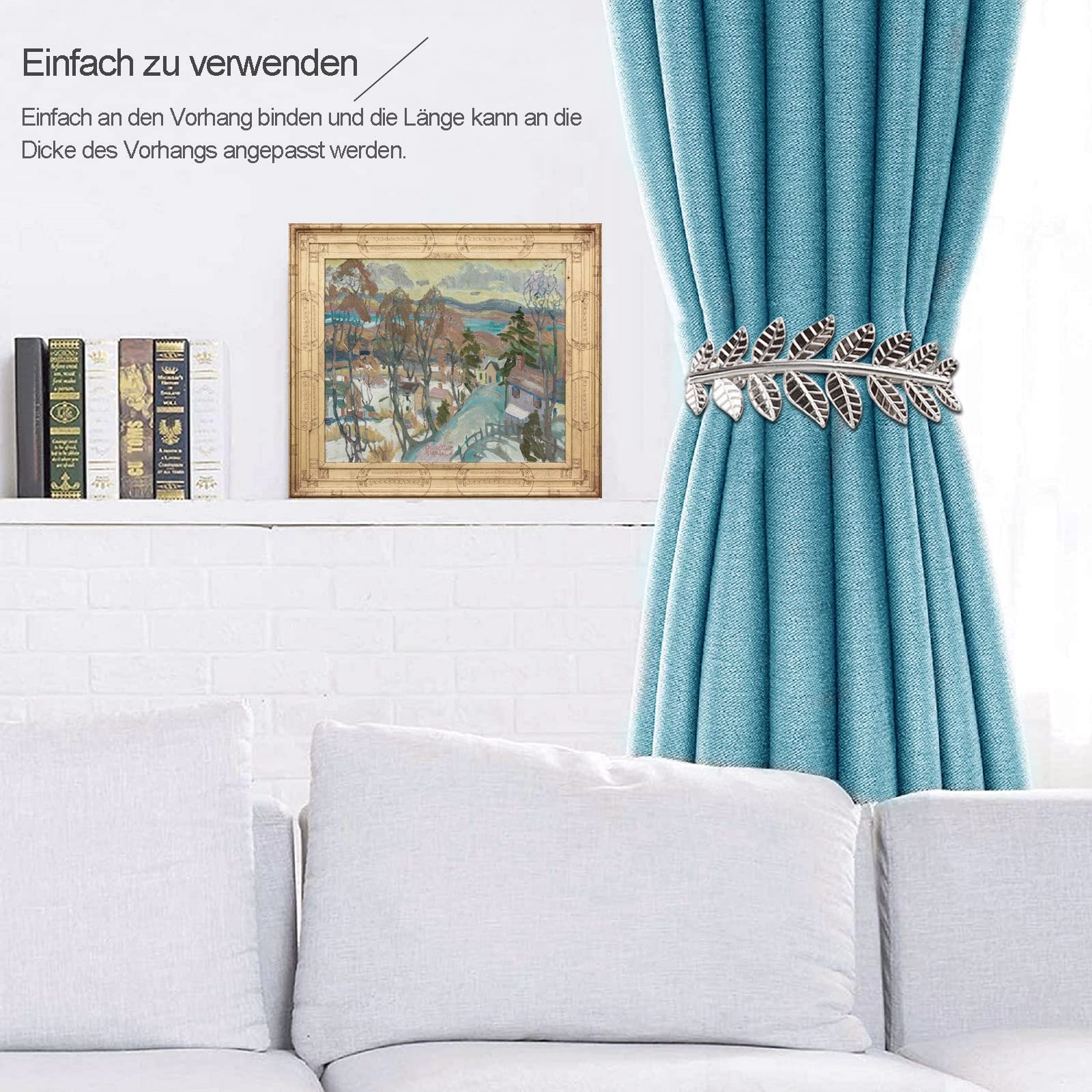 Lot De 2 Embrasse Pour Rideaux,Attache Rideau Strass En Forme De Feuille Argentée,Embrasse Rideau Avec Corde À Ressort Réglable,At - Maison
