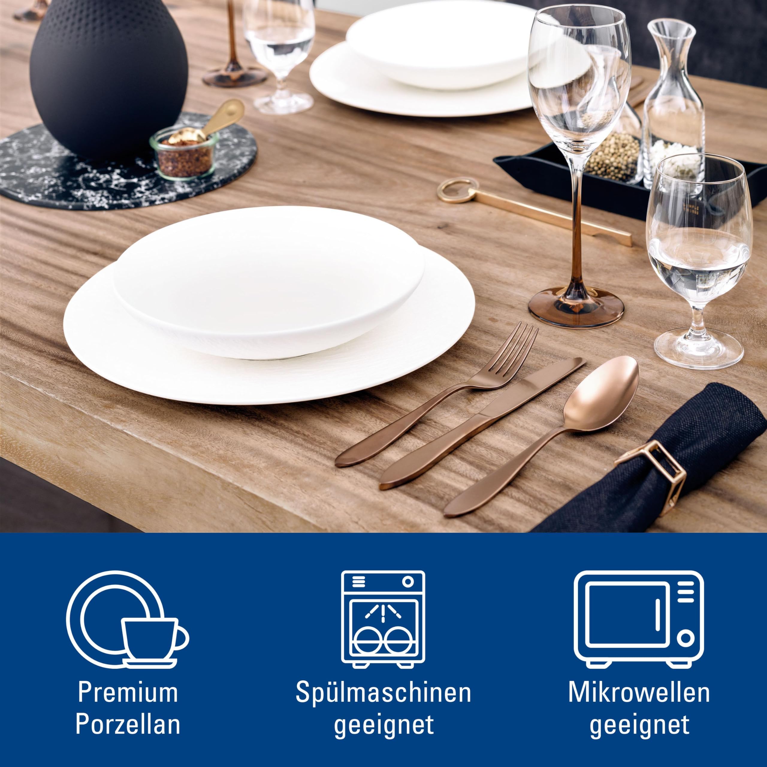 Villeroy & Boch - Manufacture Rock Blanc Schale 24 cm Weiß, Spülmaschinenfest, Mikrowellensicher, Tiefer Teller, Teller für Suppen oder Pasta, Schüssel, Ramen Schüssel, Geschirr, Premium Porzellan