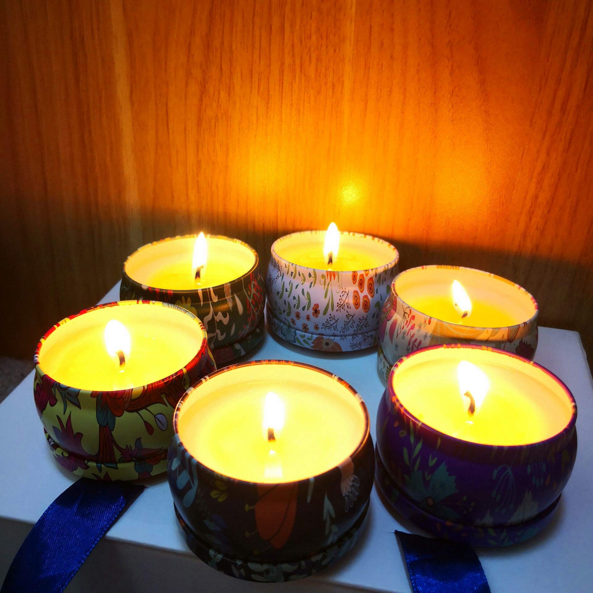 Scented Candles Aromatherapy Soy Set:Rose Lavender Vanilla Freesia Rosemary Jasmine Natural Wax Travel Tin Fragrance Relaxing Stress Relief Aroma Home Bath Spa Yoga Candle Gift for Women 6x2.5oz Pack