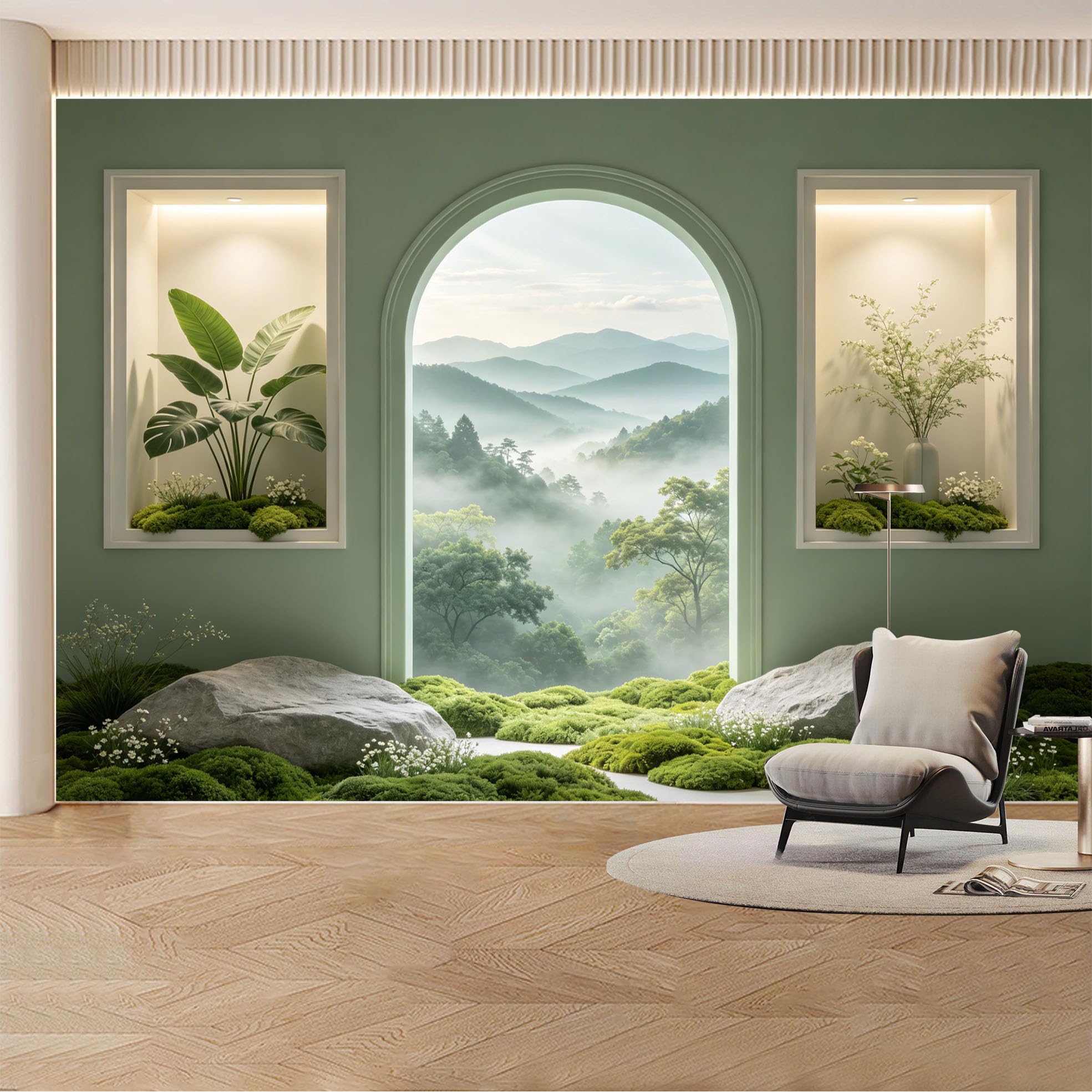 Custom Wall Mural Wallpaper Mountain Forest Landscape Nature Wall Decor Large Wall Art Misty Minimalist Nordic Removable SelfAdhesive Large Photo for Living Room， Bedroom， Office