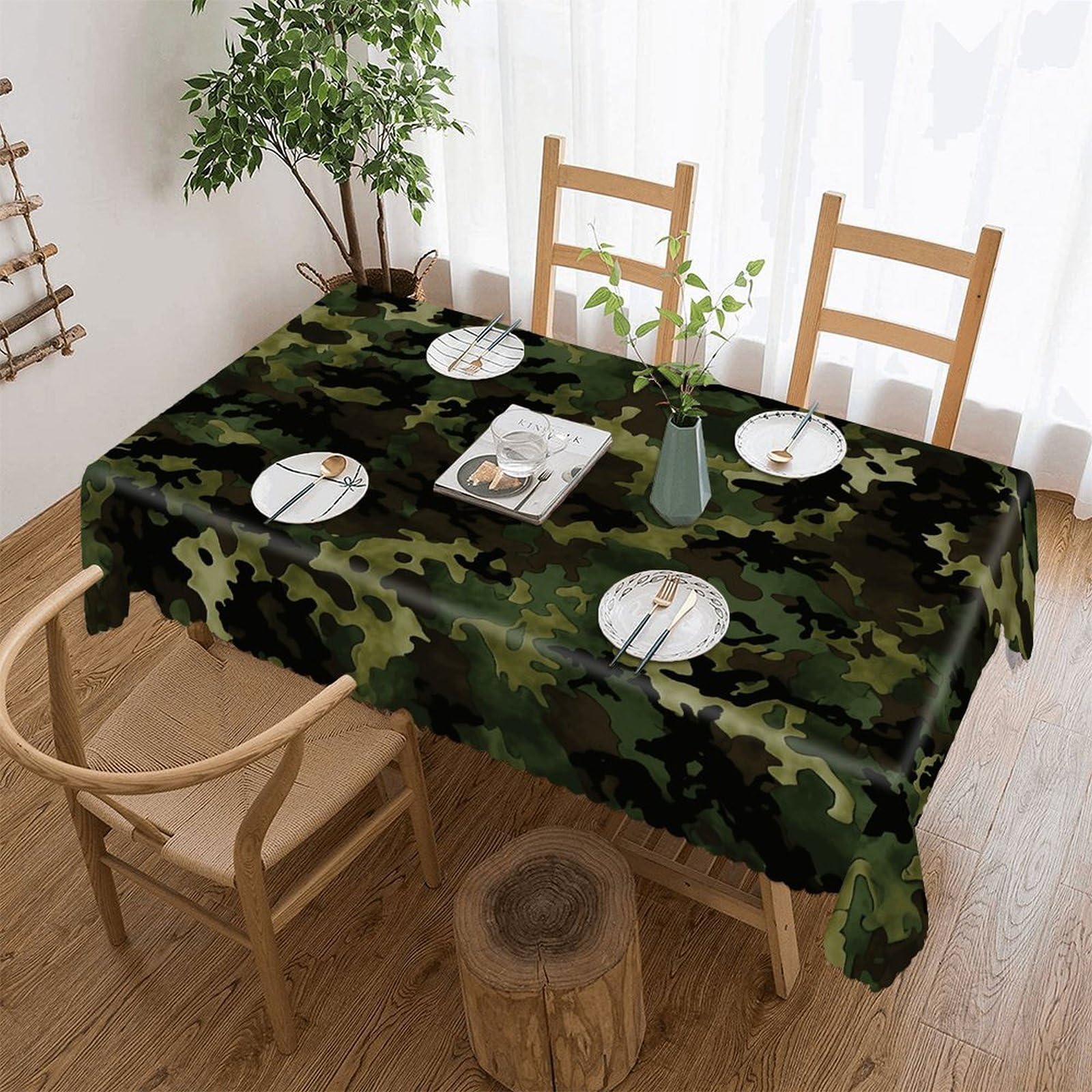 LOKLNEYK Camouflage Pattern Tablecloth Rectangle Table Cloth Decorative Fabric Table Cover Waterproof Seasonal Table Cover Wrinkle Resistant Washable Table Cloth for Party Picnic Dinner Decor 55"x70"