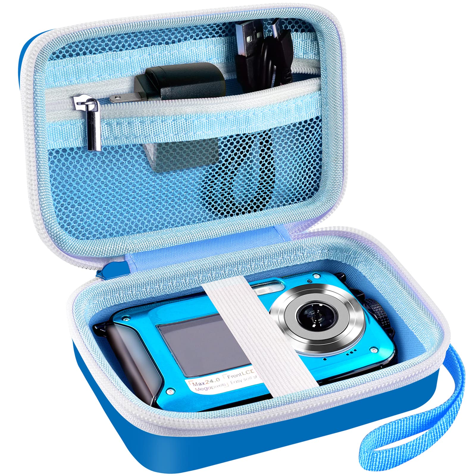 GWCASE Digital Camera Case Compatible with CAMKORY/for YISENCE/for VAHOIALD/for Kodak Pixpro/for Canon PowerShot ELPH 180 190/ for Sony DSCW800 DSCW830 Kids Camera with SD Card and Cable -Blue