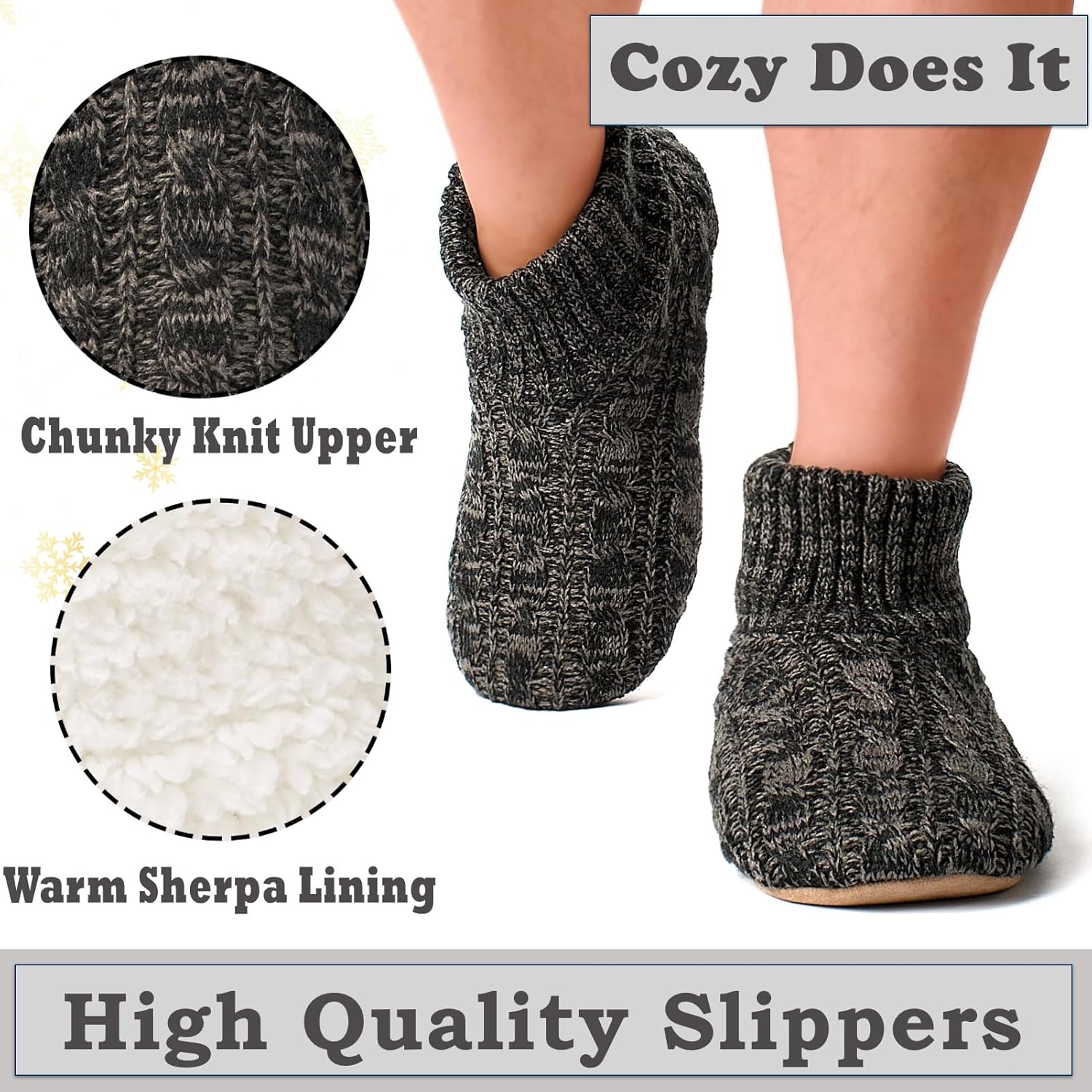 Mens Warm Slipper Socks with Grips, Fuzzy Indoor House Shoes Non-slip Sherpa Lined, Cozy Winter Cabin Slippers for Men Dad Husband Grandpa Boyfriend, Christmas Stocking Stuffers for Adults - Image 3