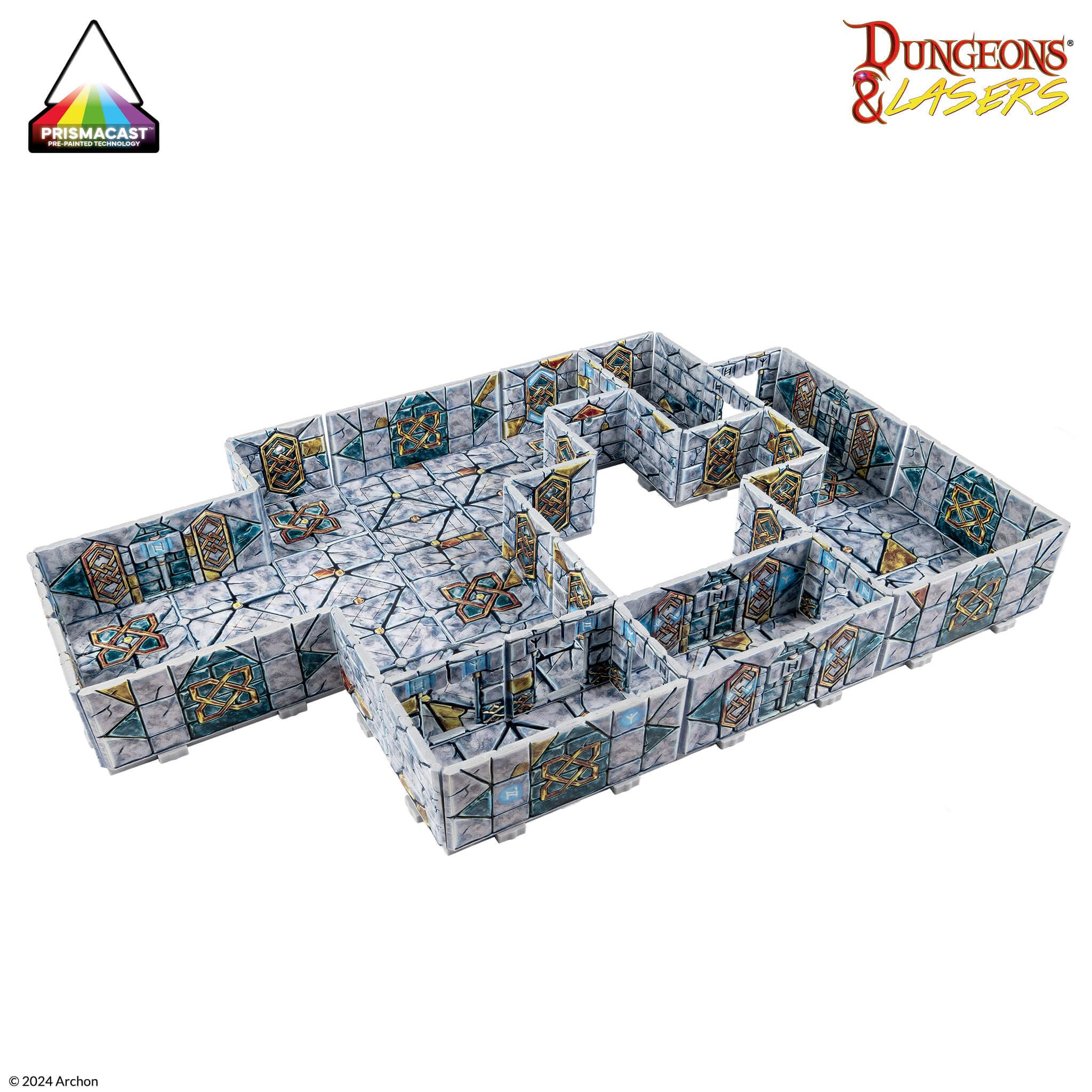 Dungeons & Lasers Fantasy Dungeon – Terreno Prepintado Para D&D Y Juegos De Rol – Paredes, Habitaciones Y Detalles En Color – Compatible Con Miniaturas 28-32 Mm – Montaje Rápido