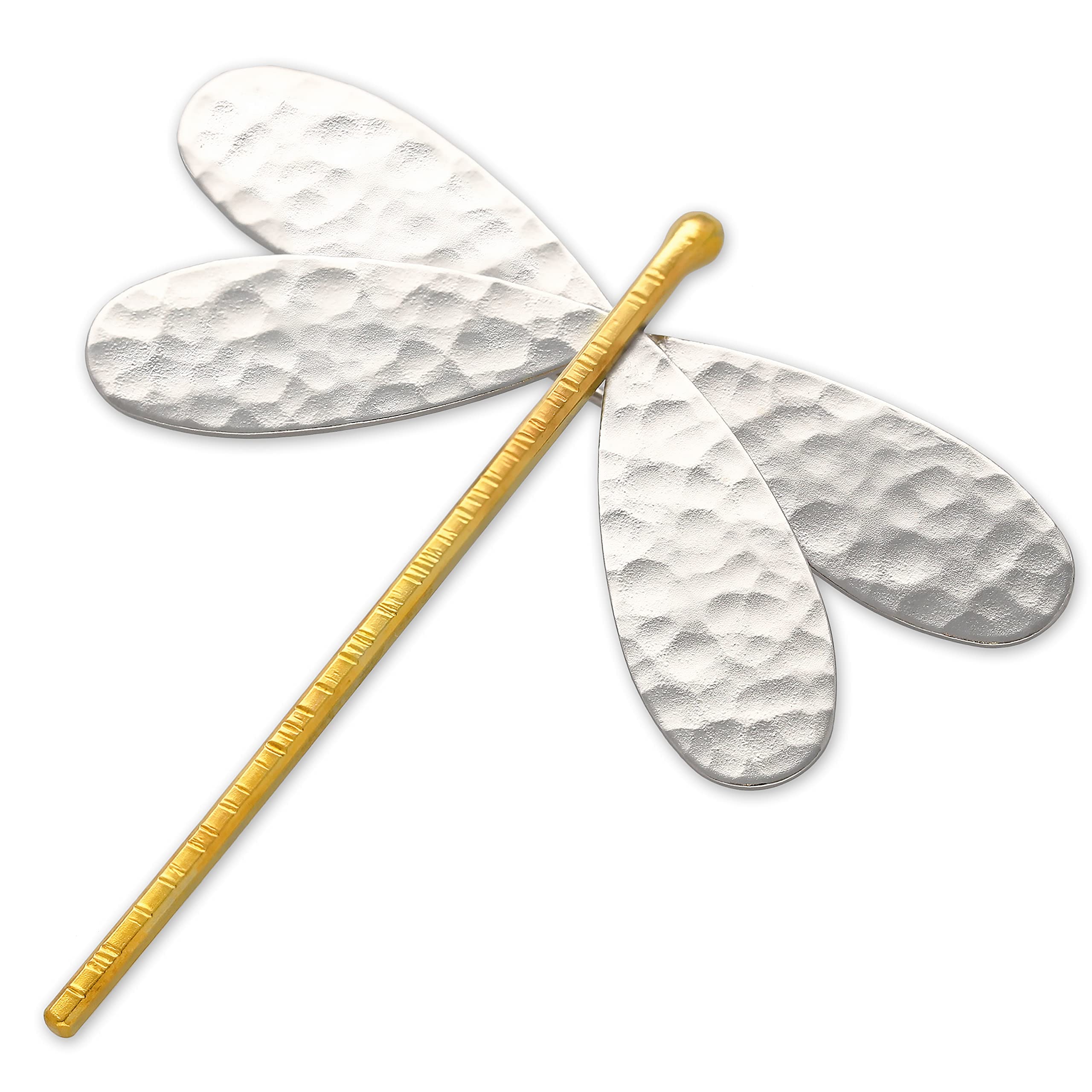 925 Sterlingsilber Libellen-Brosche für Damen - Zweifarbiges gehämmertes Design mit goldenen Flügeln, ein zeitgenössisches künstlerisches Schmuckstück mit Aussagekraft, handgefertigt von Emmanuela