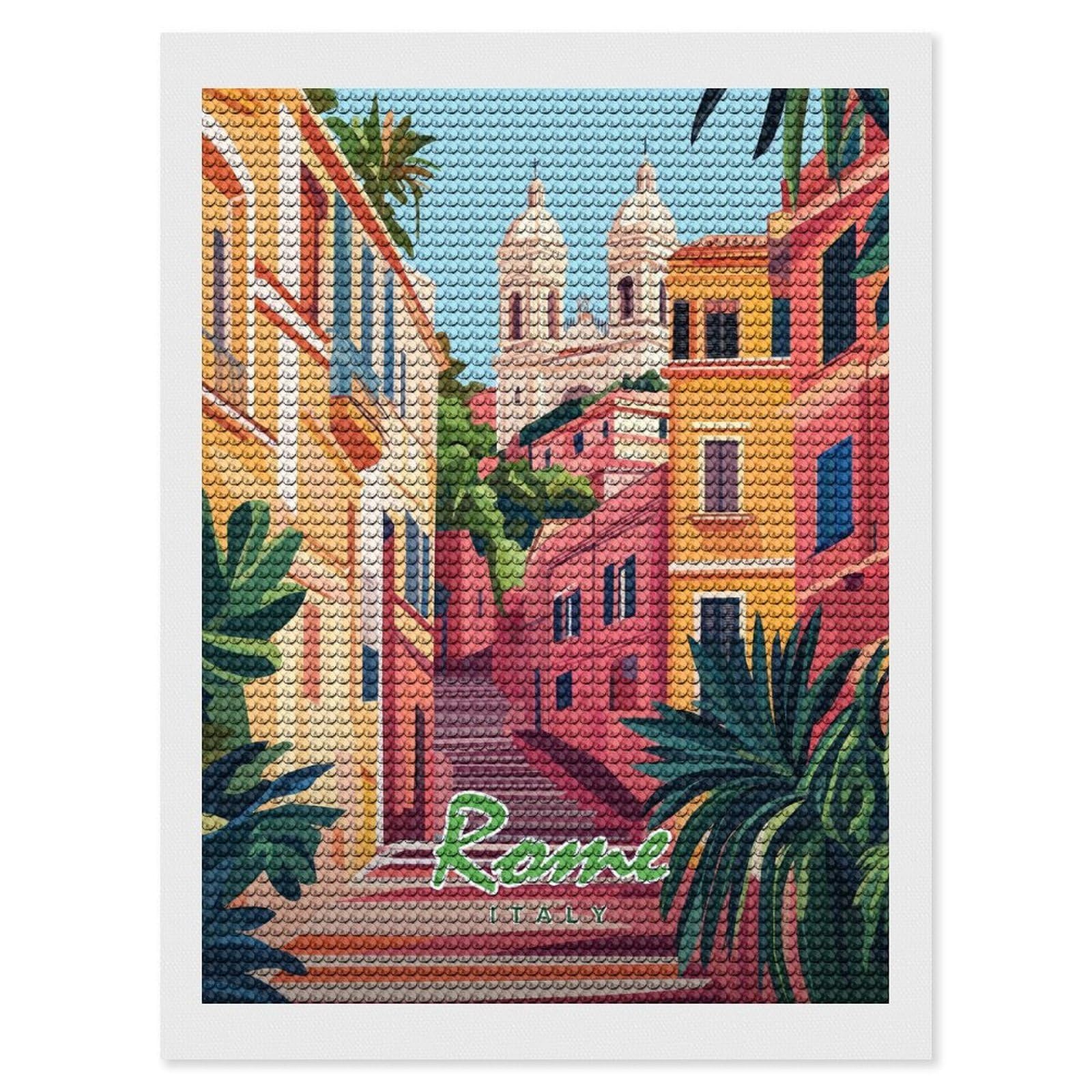 Junmoney Rome Italy Cityscape Diamond Art Kit 12"x16", Relaxing DIY Hobby, Satisfying Creative Project, Living Room Decor, for Women