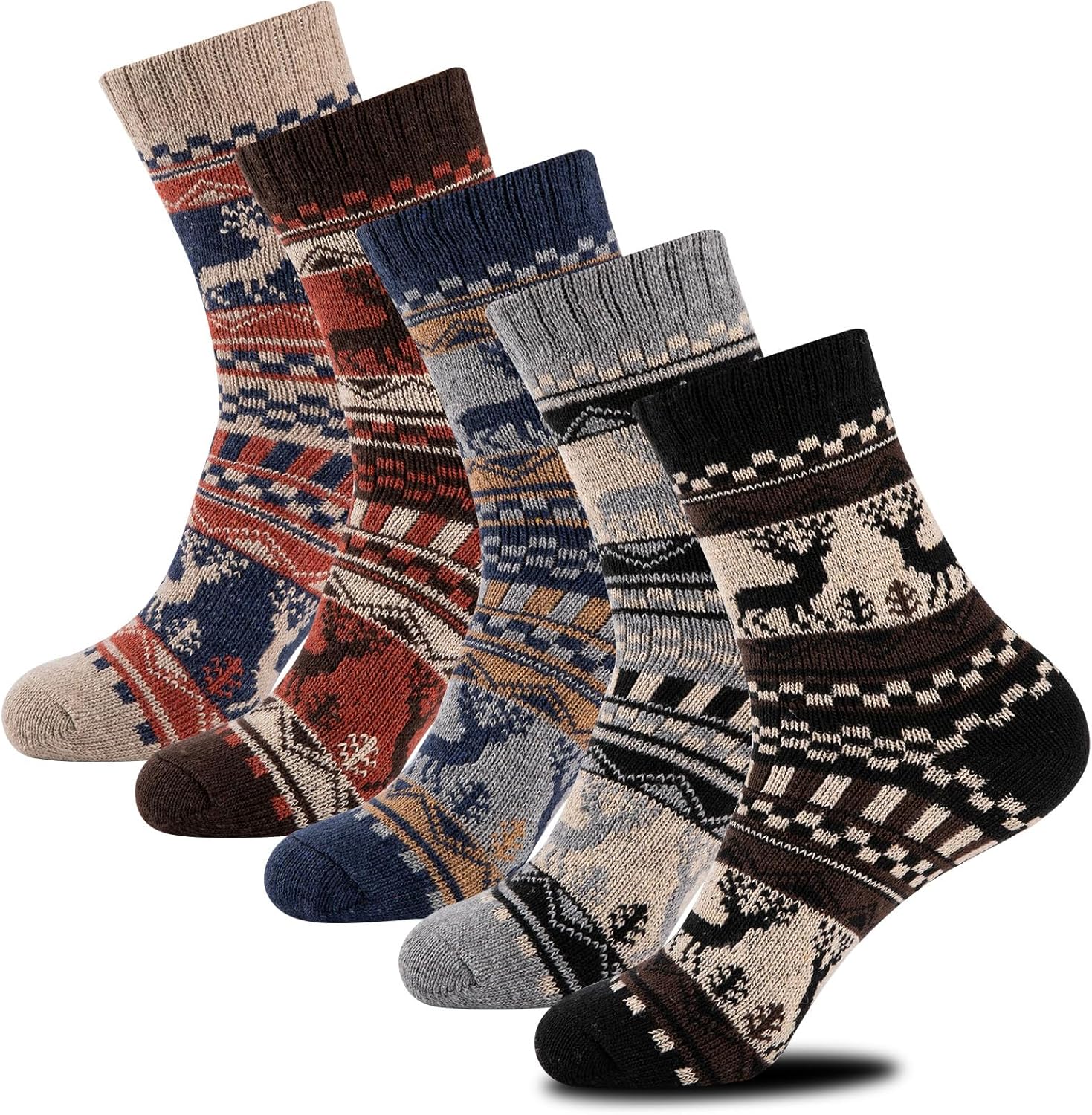 COOVAN Mens Wool Socks 5 Pairs Warm Thick Winter Wool Hiking Socks for Men 5 Pack Cozy Knit Thermal Crew Socks - Image 8