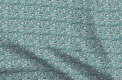 Tela de Spoonflower  Cámara vintage Cool Retro Toy fotografía género azul neutro, pequeño impreso en tela de algodón de la firma de pétalos por The