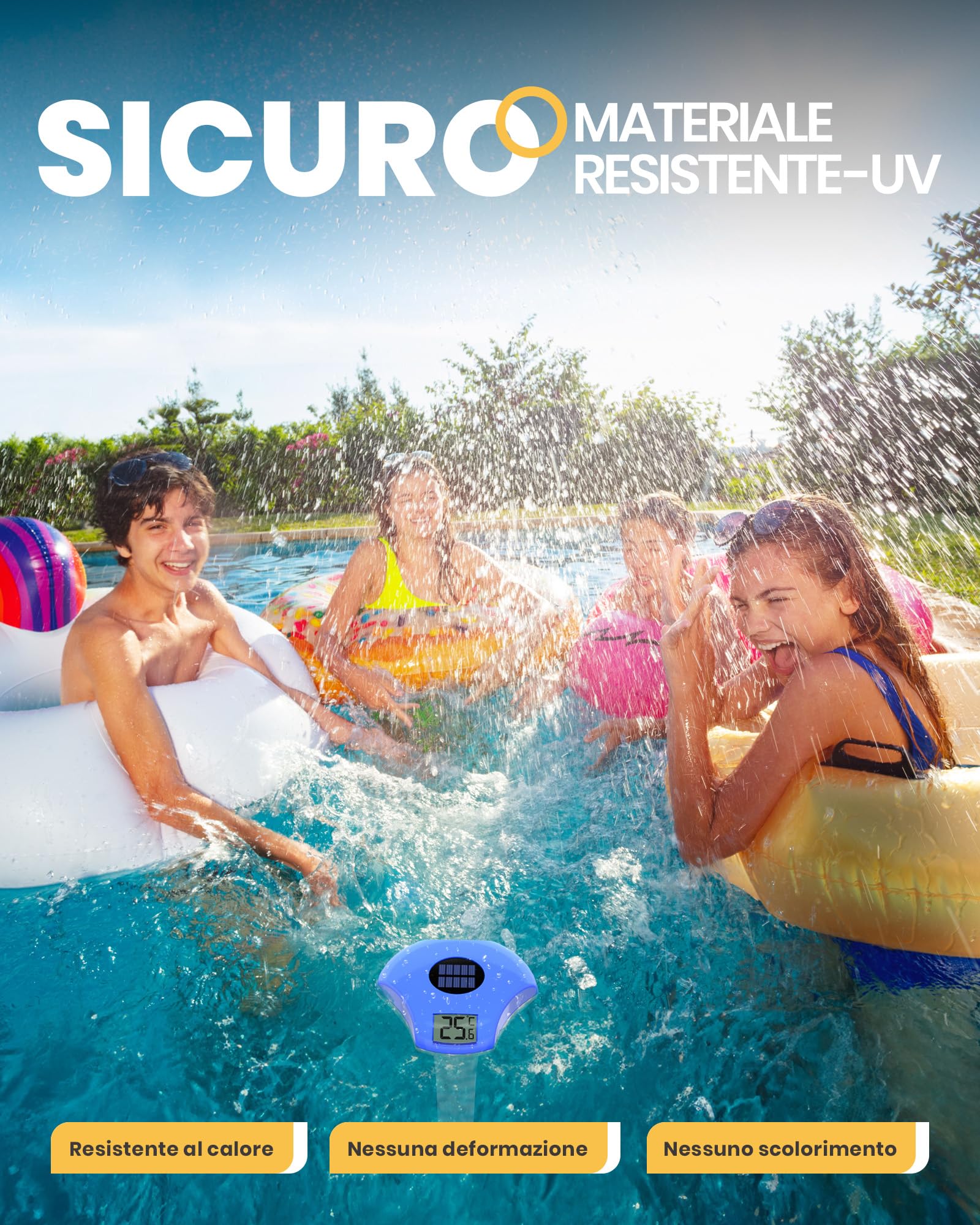 Baldr Solare Termometro Piscina Galleggiante, con Display Digitale LCD Facile da Leggere, Impermeabile IPX8,&Efficiente dal Punto di Vista Energetico, per Piscine, Vasche Idromassaggio