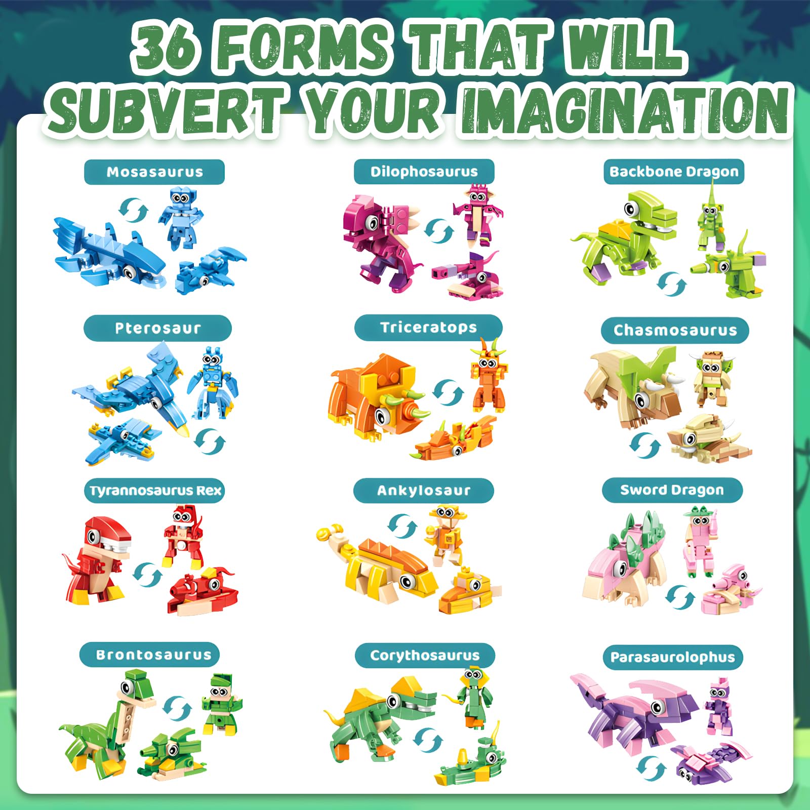 HA BIN Set Mini Blocchi Dinosauro – Giocattolo Creativo per Bambini 4-12 Anni, Regalo Compleanno, Natale e Pasqua, Attività Educativa e Costruzione