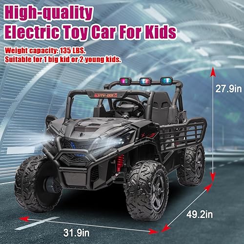 Miniatura 2 de UTV todoterreno de 24 V de 2 plazas para niños, auto con control remoto, vehículo eléctrico para niños con música, Bluetooth, arranque de llave,