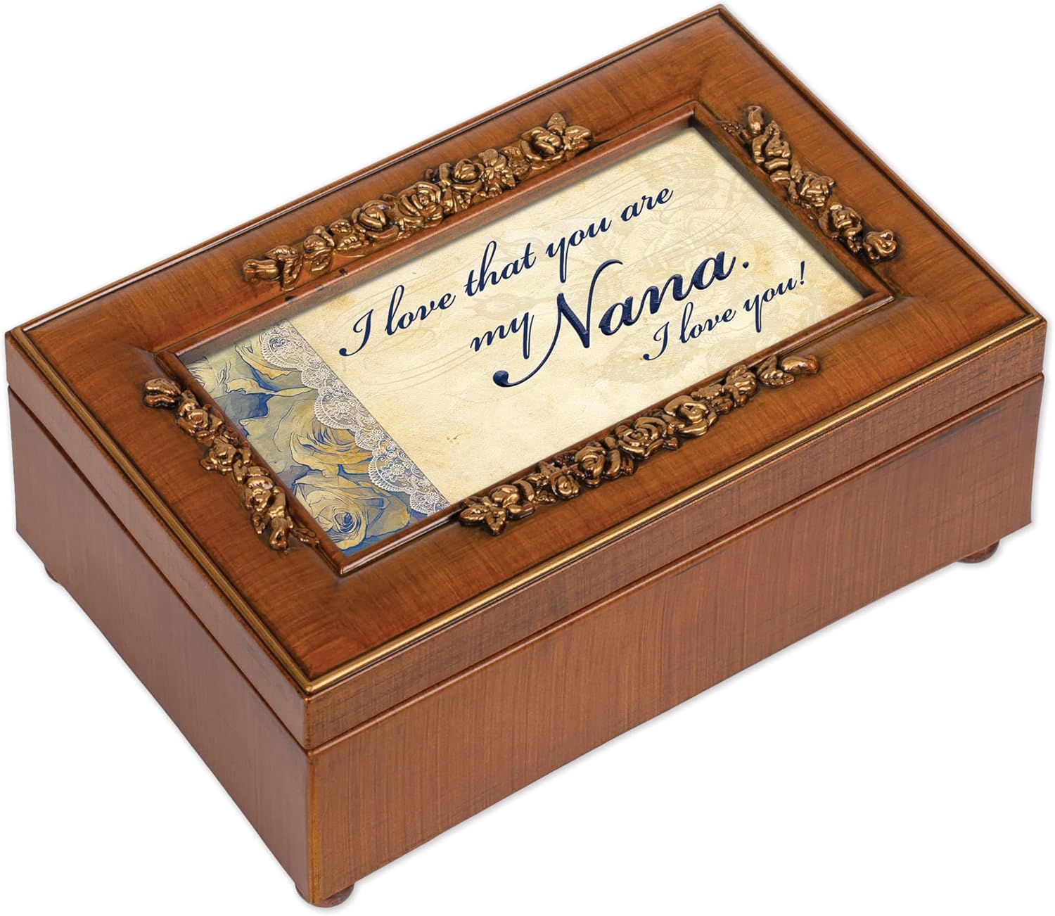 Cottage Garden Love That You are My Nana Woodgrain Embossed Rose Petite Music Box Plays Wonderful World