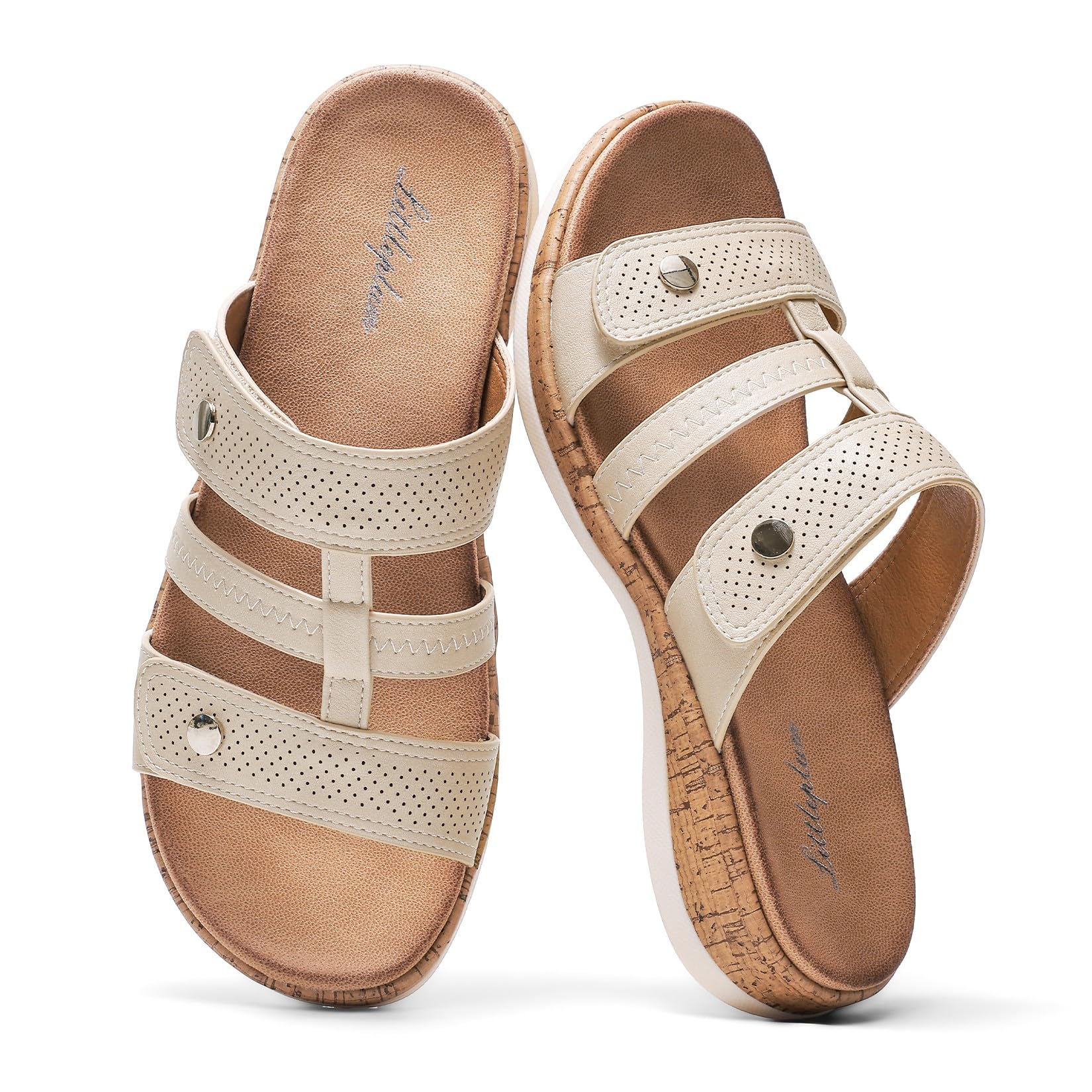 Littleplum Damen Pantoletten Modische Sandalen Frauen Kork-Fußbett mit Arch Support Sommer Latschen Schlappen Hausschuhe Größe 37-42