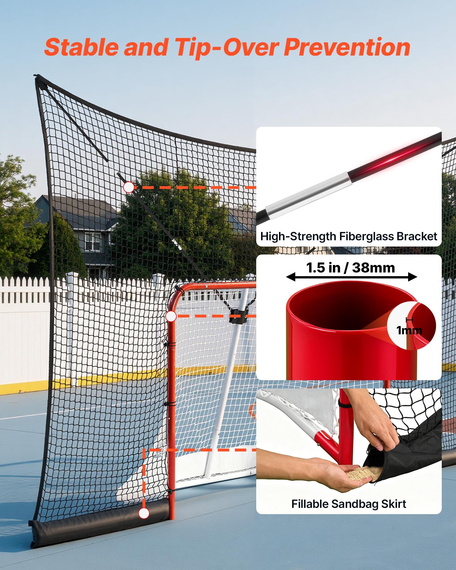 VEVOR Set di Attrezzatura Porta con Rete di Hockey 366 x 213 cm Portatile, Attrezzatura Bersaglio di Porta per Allenamento Hockey Eventi Sportivi Aste di Supporto in Fibra di Vetro, Rete Bersaglio