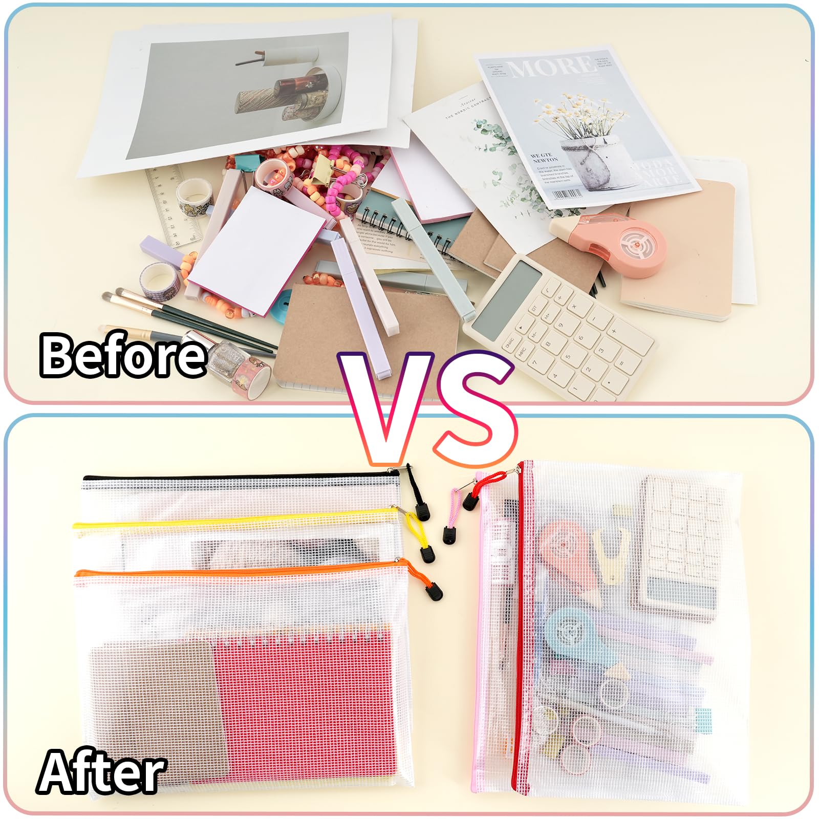 EOOUT 100 bolsas de malla con cremallera, tamaño A4, bolsas con cremallera de 10 colores para organizar el almacenamiento, bolsa de rompecabezas impermeable, bolsas de archivos con cremallera para