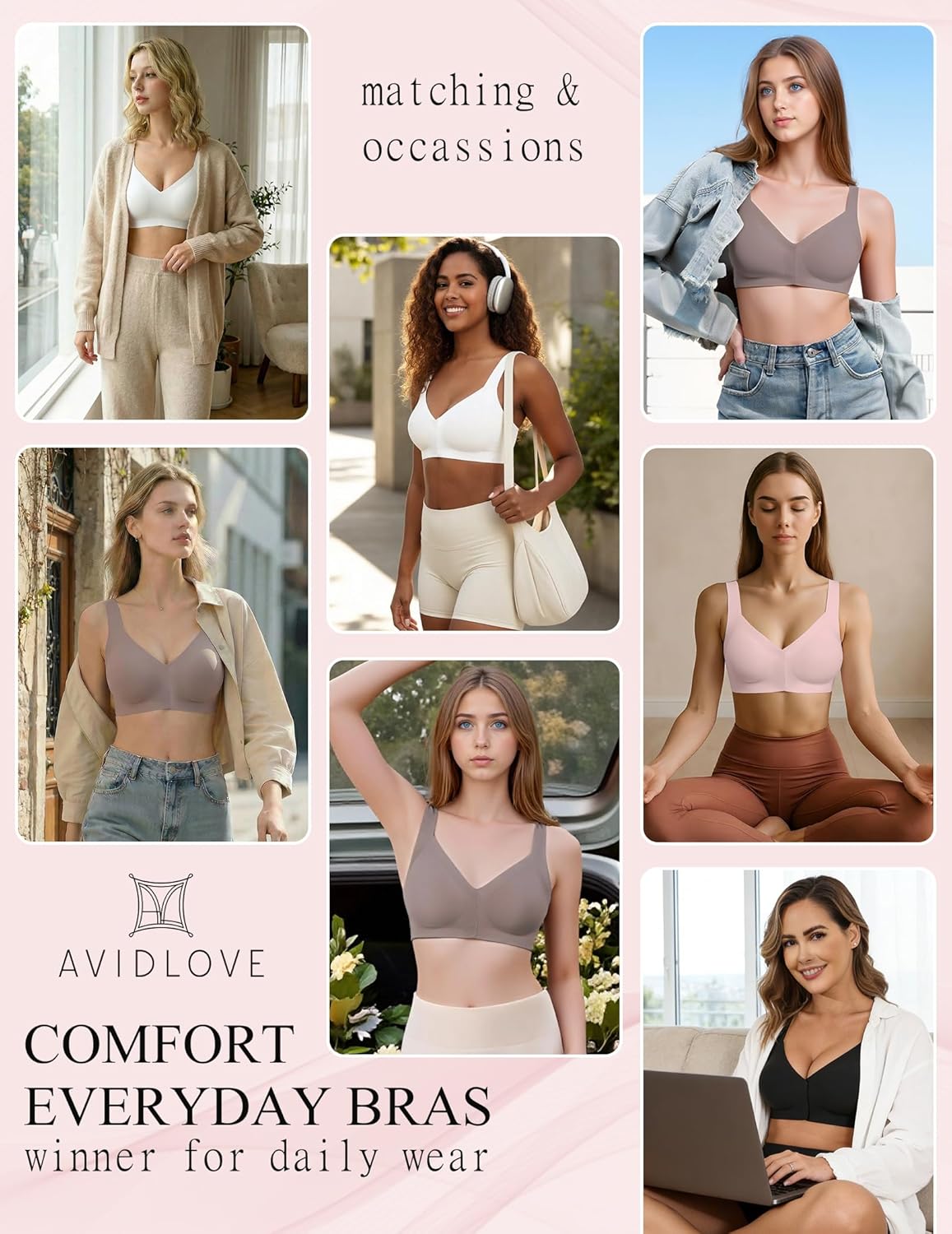 Avidlove Bras for Women No Underwire Front Closure Bra Seamless Bralette Full Coverage Everyday Bras Wireless Brassiere - Image 5