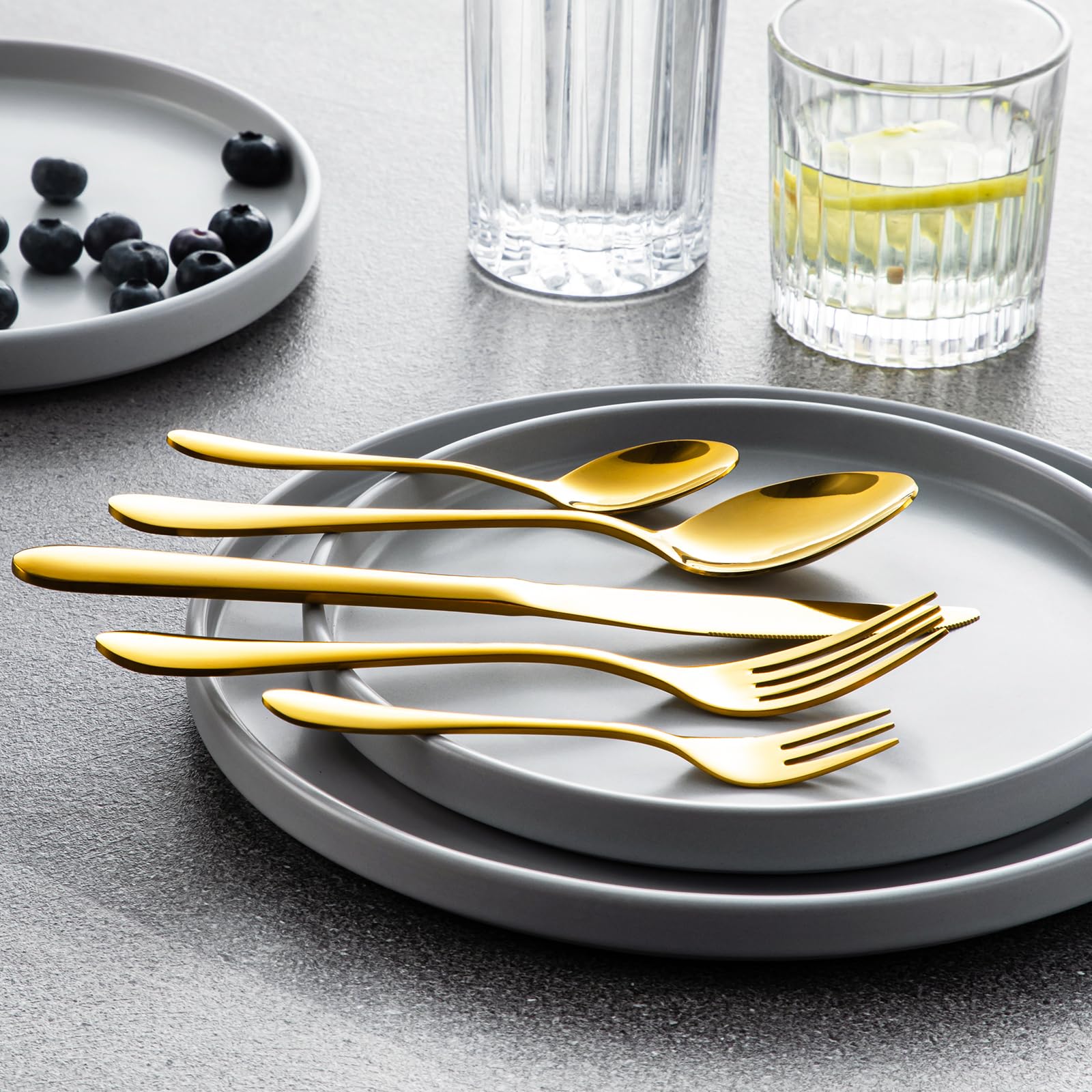 vancasso Besteck Gold Set 6 Personen,30-Teilig Edelstahl Besteckset mit Messer/Gabel/Löffel/Dessertlöffel, 18/10 Edelstahl Besteckset Poliert mit Geschenkbox, Spülmaschinenfest