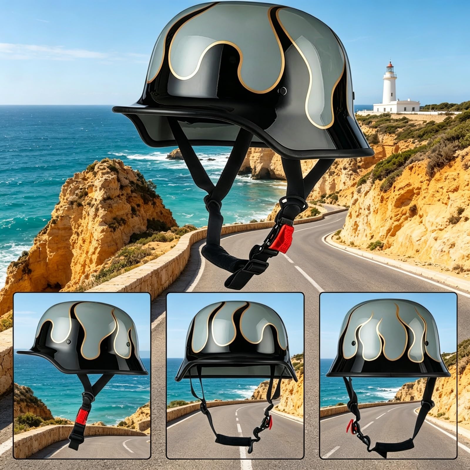 Phantom Mini Kask Motocyklowy Otwarty Certyfikat Atest ECE 22.06 Dopuszczony do Ruchu Skorupa ABS Szybkie Zapięcie Cruise Bobber z Kominiarką Skuter Chopper