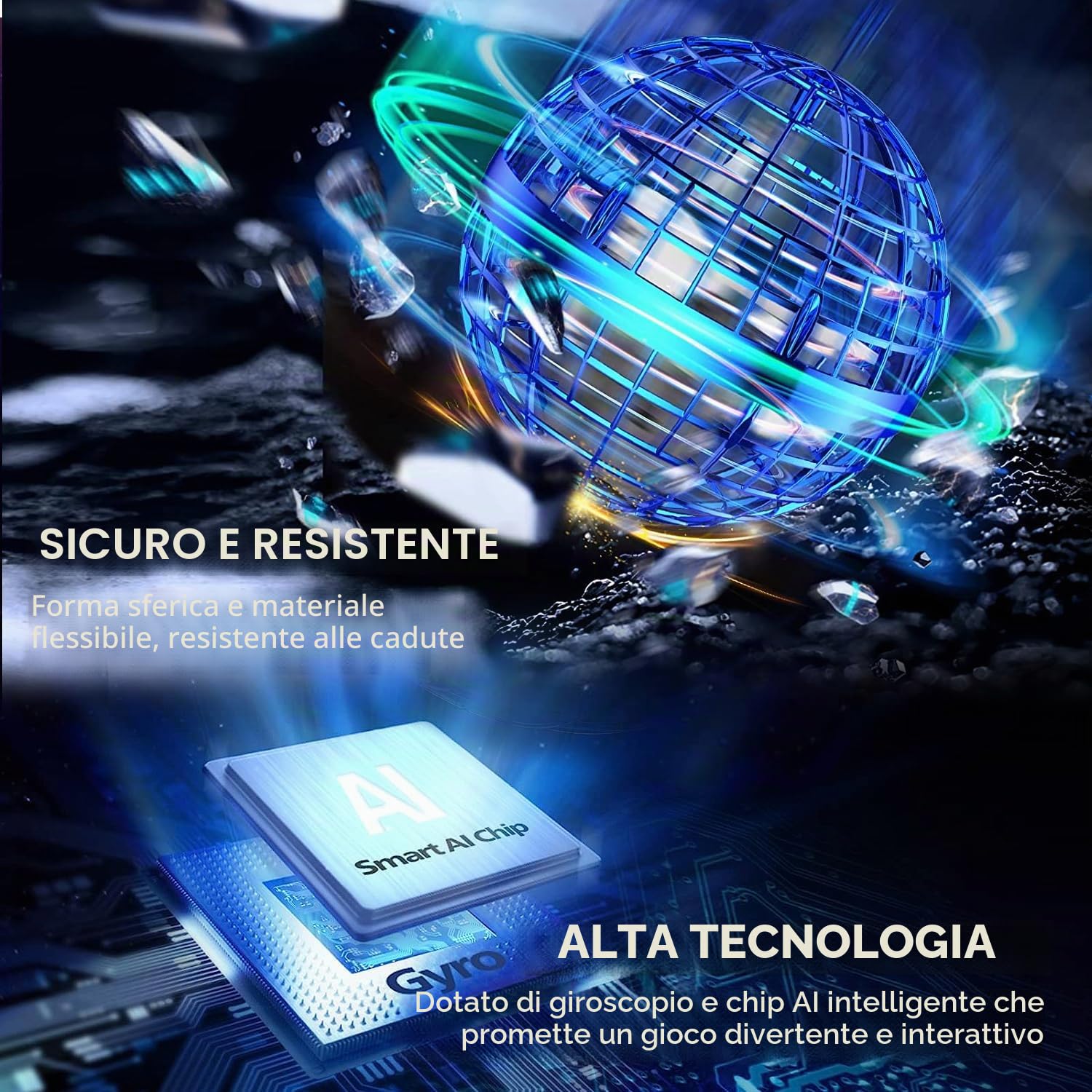 Palla Volante Magica UFO Ball, Fly Orb Pro Flying Spinner Mini Drone, Boomerang Ball Luminosa, Sfera Volante Hoverball Giocattolo Regalo per 6 7 8 9 10+ Ragazzo Ragazza Bambino Adolescente - Blu