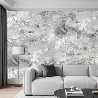 Anttyscar Marble Silver Grey Wallpaper for Living Room, Feature Metallic Marble Effect, Silver Grey Embossed Modern Glitter Textured Wallpaper, for Bedroom, Hallway and Stairs