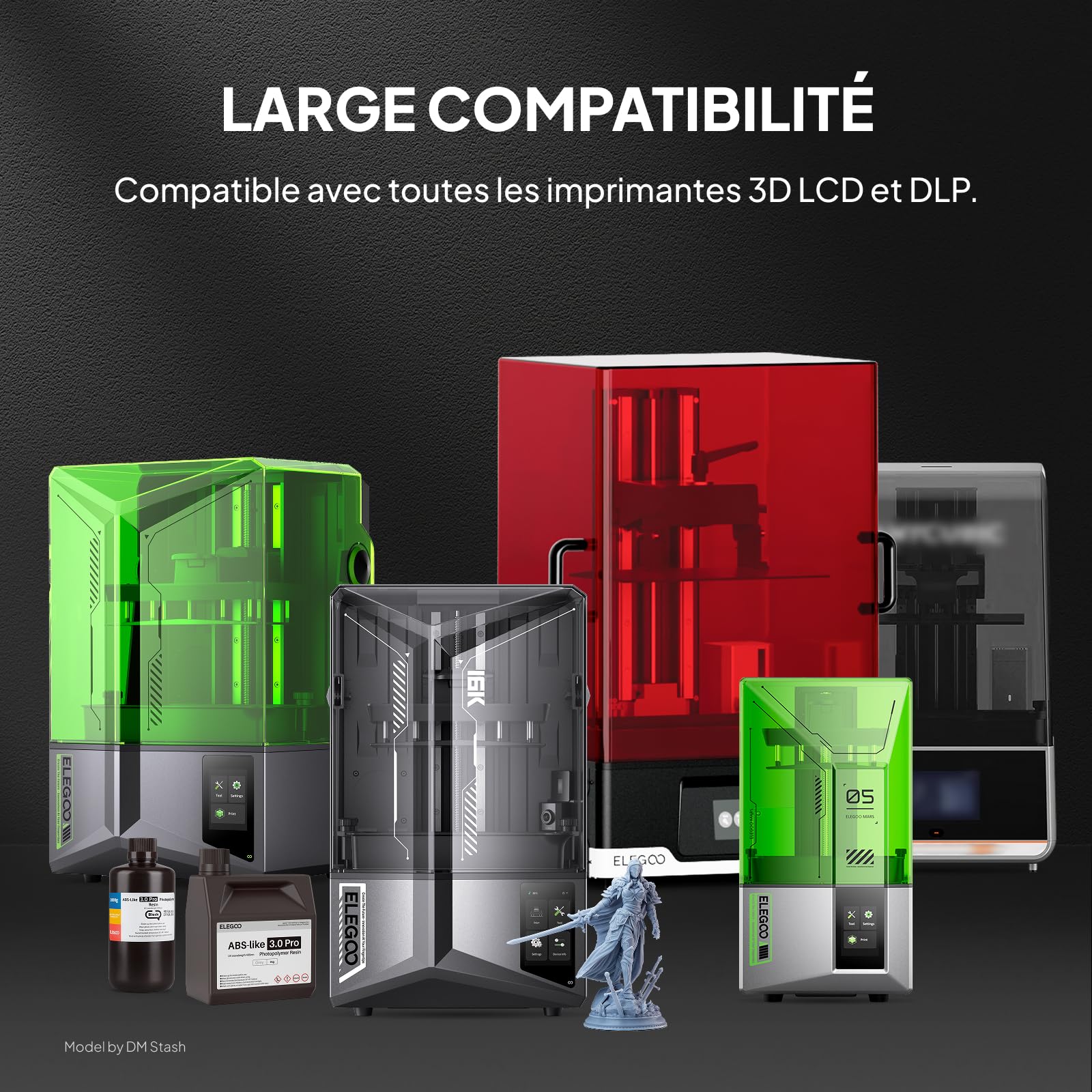 ELEGOO Résin ABS-Like 3.0 Pro, 2000g Vert Translucide, Résine Imprimante 3D Photopolymère UV 405nm, avec Haute Résistance aux Rayures, Haute Précision, Non Fragile, pour Imprimantes 3D MSLA/DLP/LCD