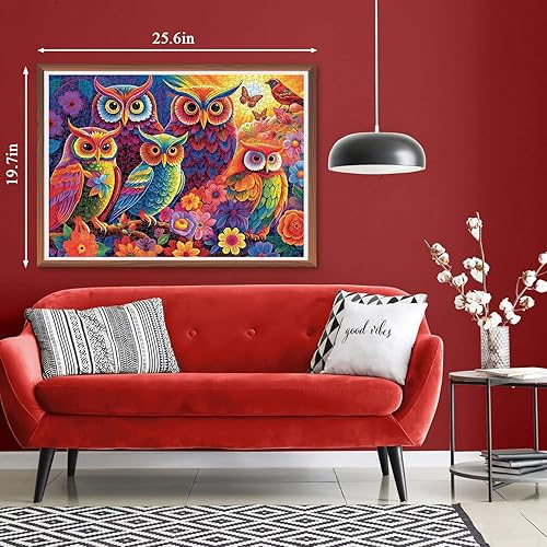 Miniatura 5 de PICKFORU Rompecabezas de búho para adultos de 1000 piezas, rompecabezas de pájaros coloridos para jardín, rompecabezas de flores de animales,