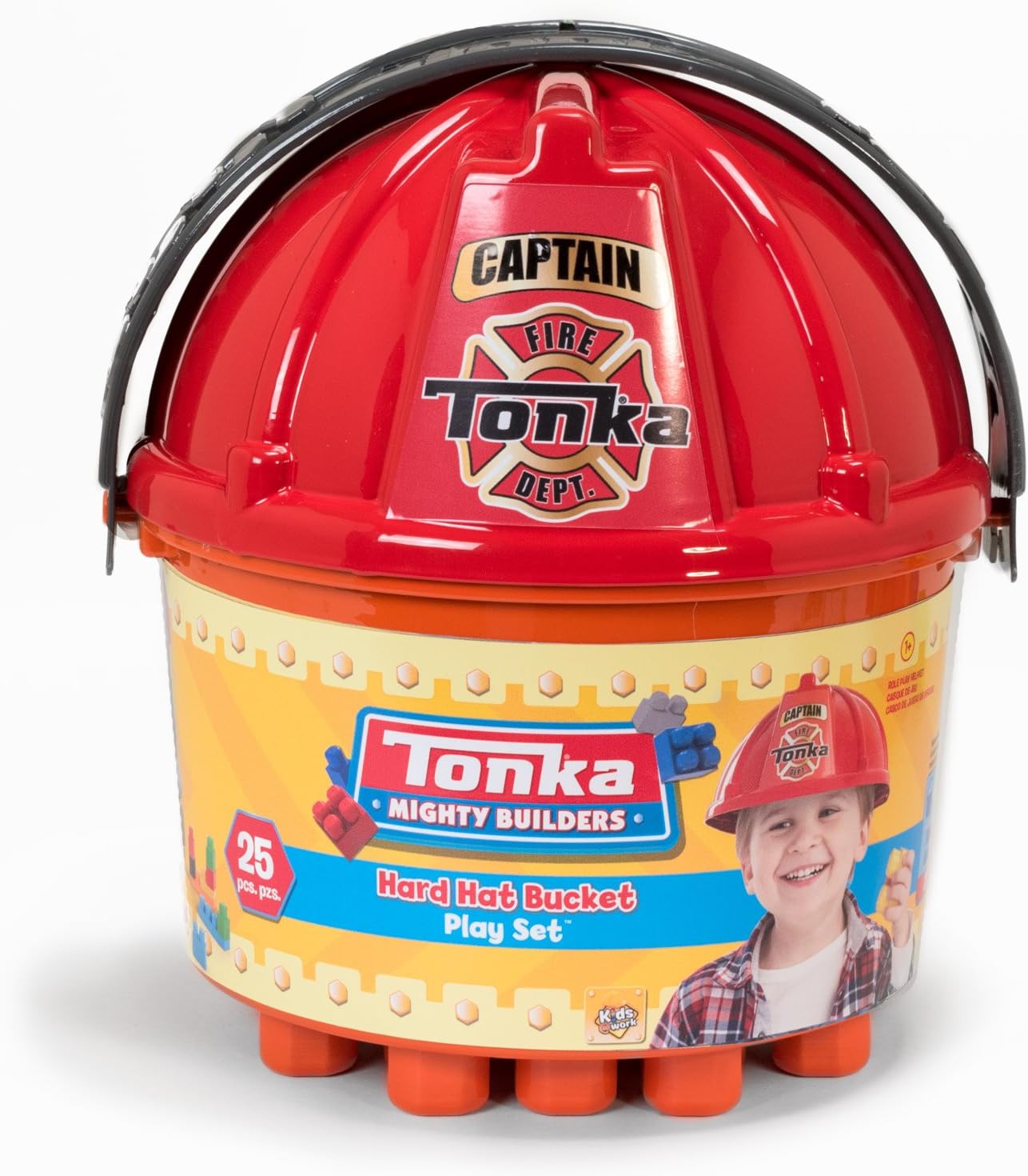Tonka Playset with 25 Building Blocks and Storage Bucket, Fire Fighter Helmet