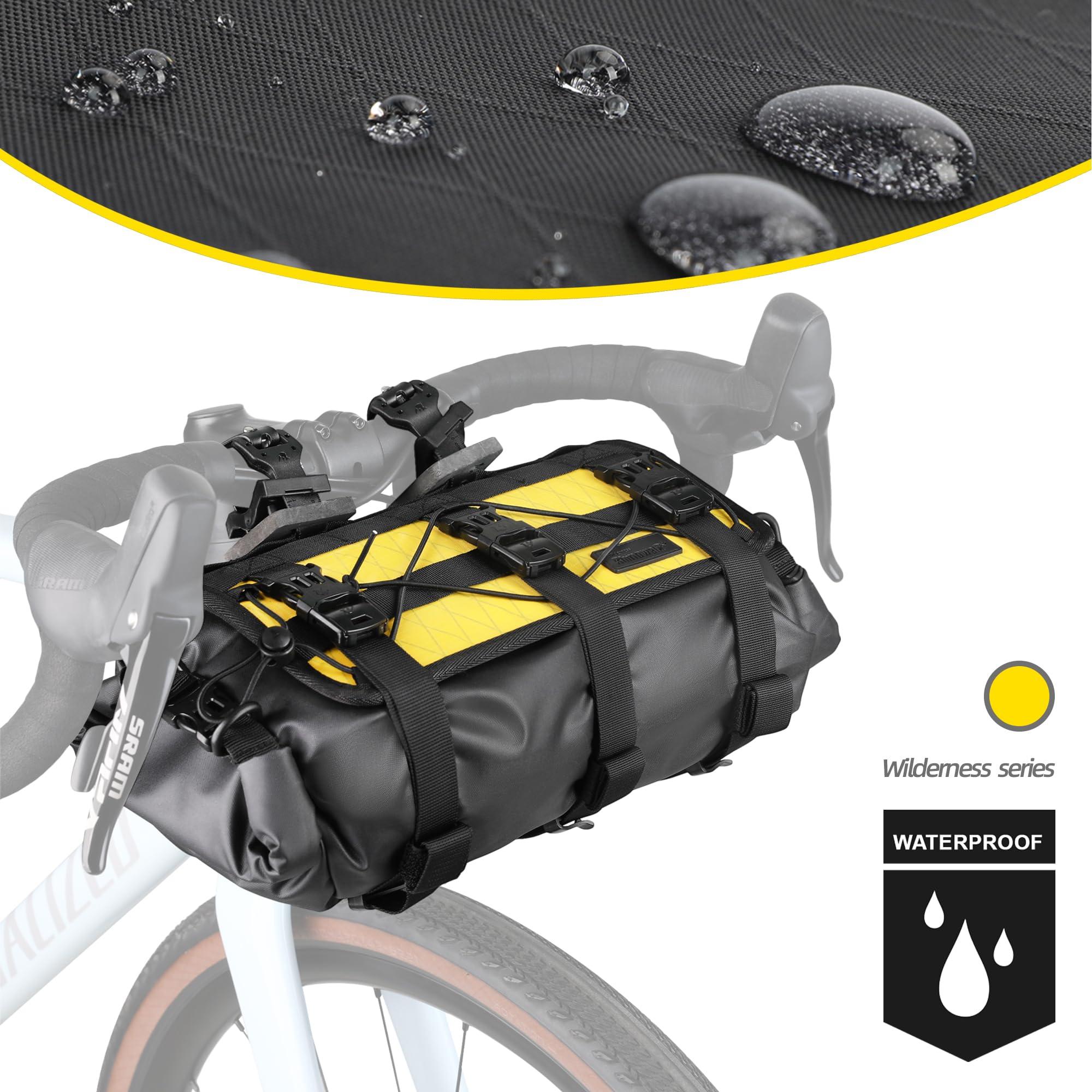 abamita Bike Handlebar Bag Bicycle Front Bag Waterproof 8L-13L Roll Top Lightweight with Shoulder Strap for Mountain Road Cycling for Commuting and Touring (Black&Yellow) : Sports & Outdoors