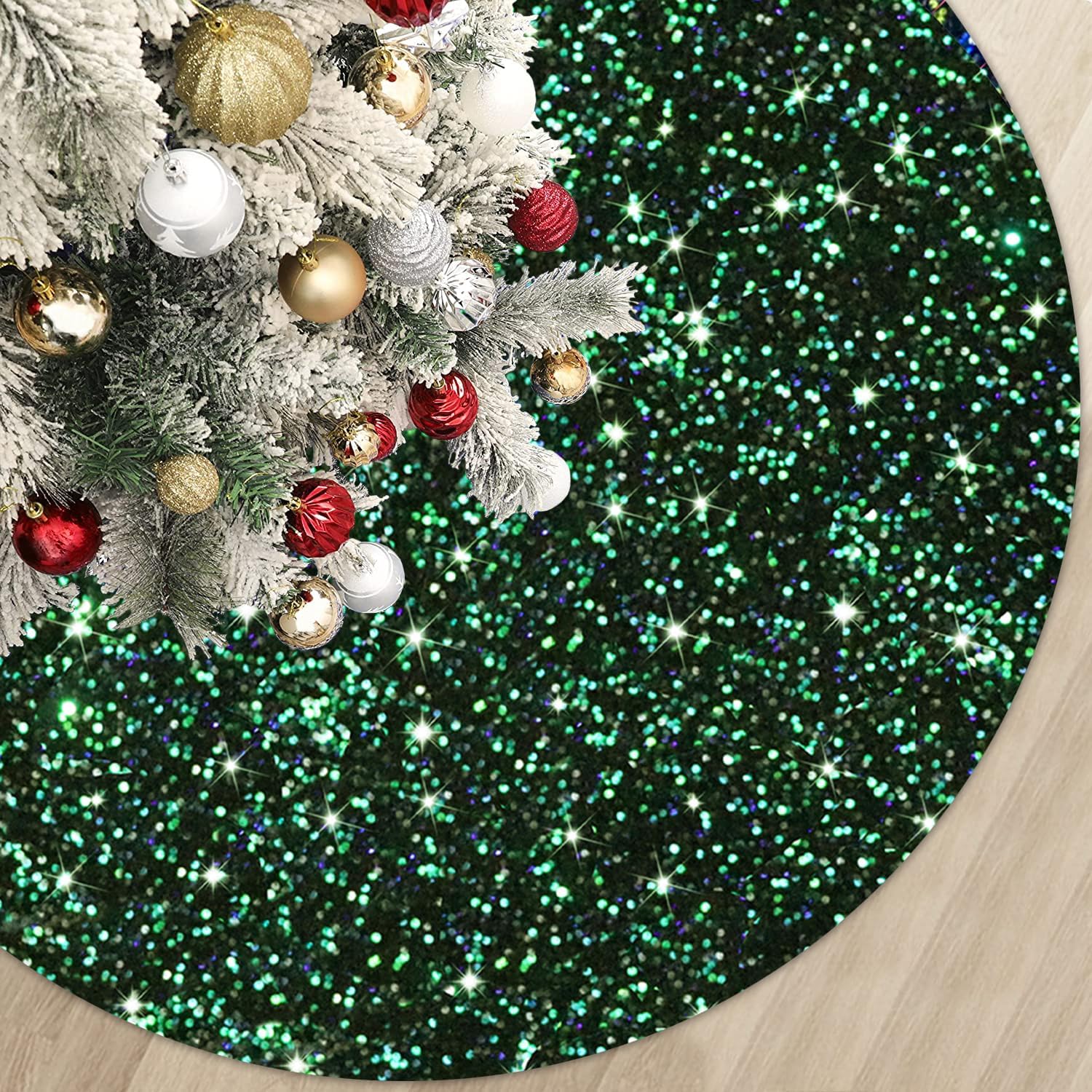 MODFUNS Sequin Christmas Tree Skirt 21 Inches Green and