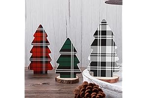 Classic 3 Piece Wooden Plaid Christmas Tree Decorations
