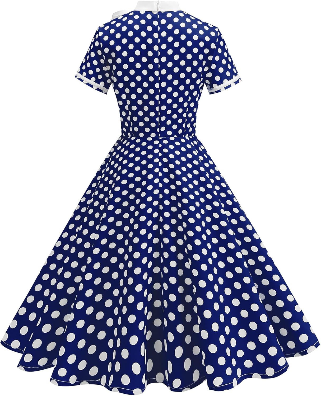 50s Style Dresses for Women Vintage Polka Dot Short Sleeve Tie Neck Swing Dress Midi Prom Retro 1950s Dress - Image 3