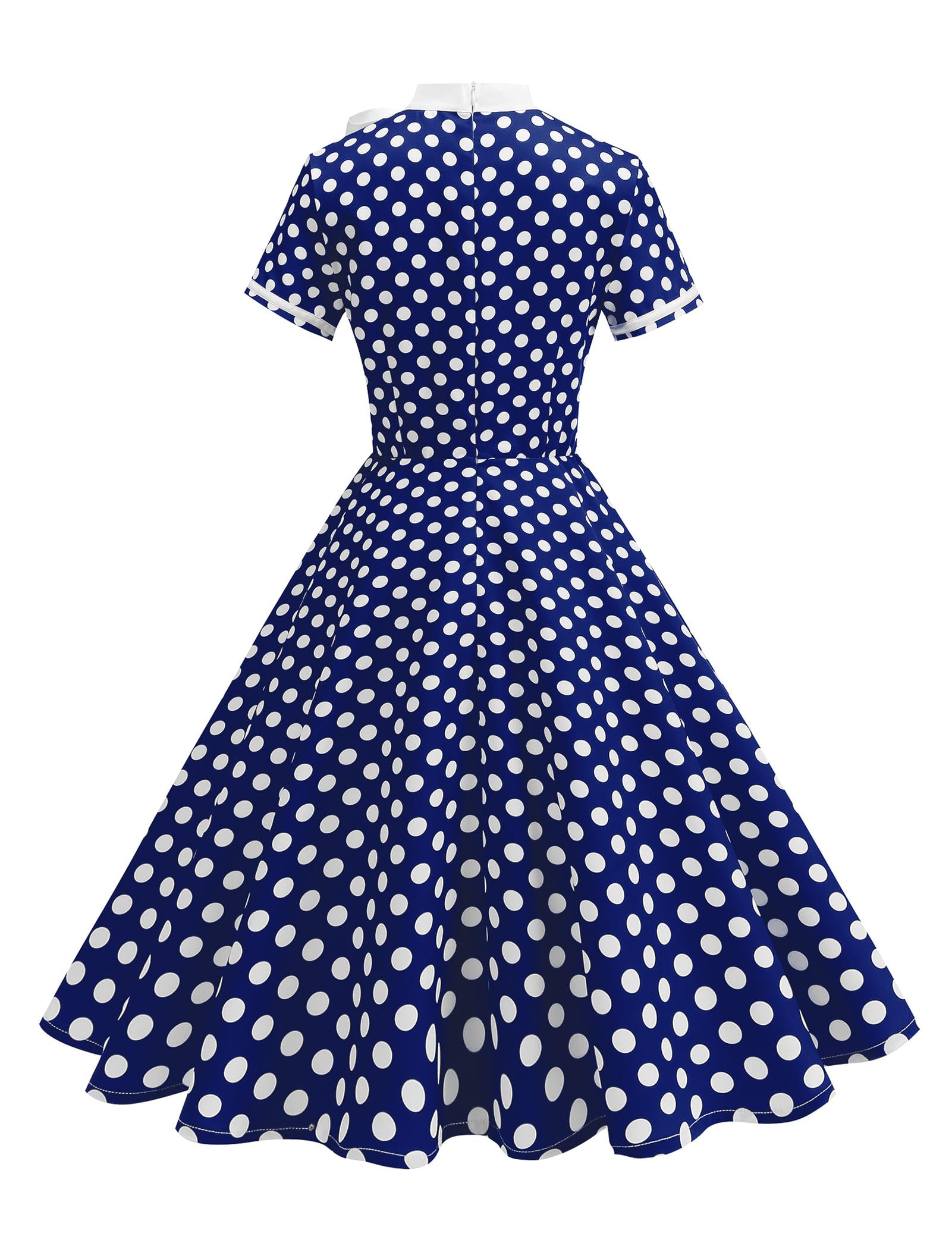 Abito da donna in stile anni '50, vintage, a pois, con fiocco, per lavoro, stile Audrey Hepburn, Rockabilly, cocktail party, Blu reale, S